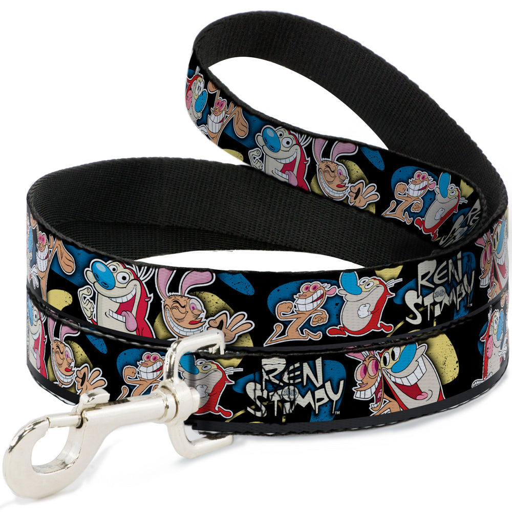 Dog Leash - REN & STIMPY Poses Black/Blue/Yellow - HT Animal Supply