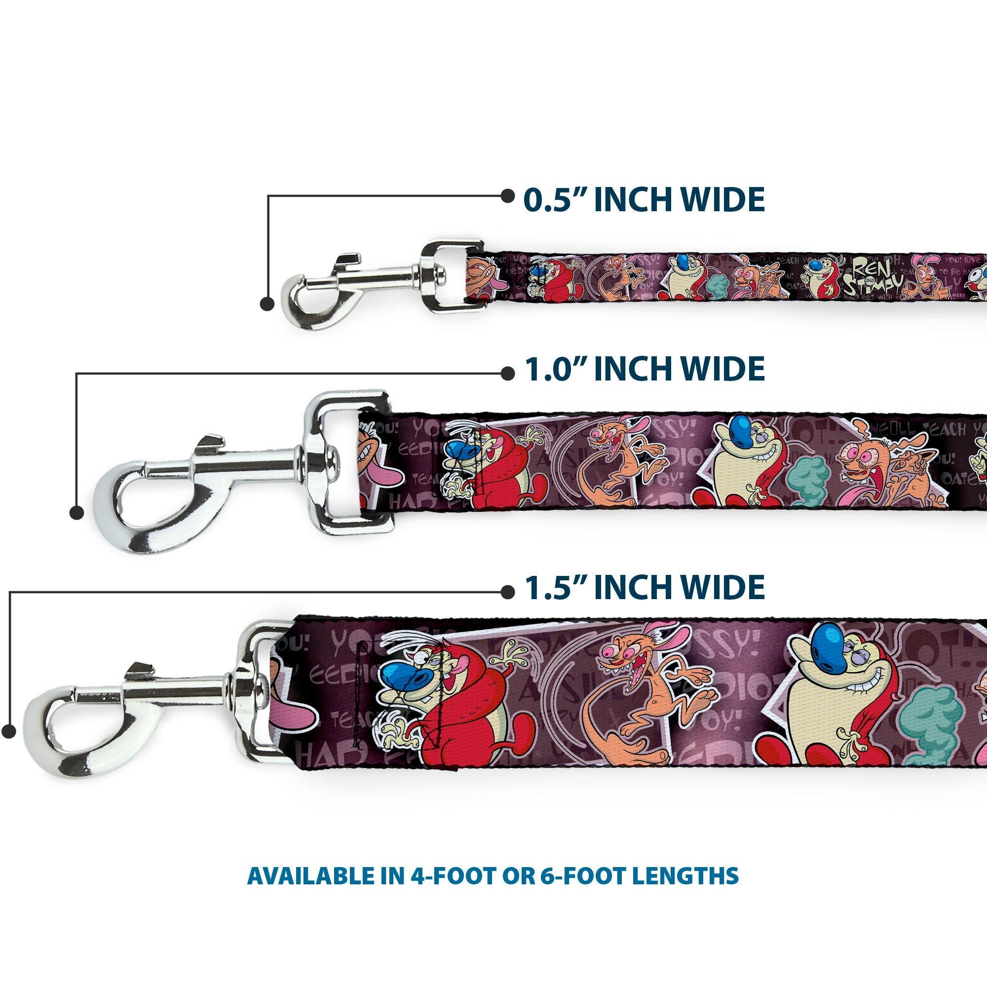 Dog Leash - REN & STIMPY Poses Text Purples 