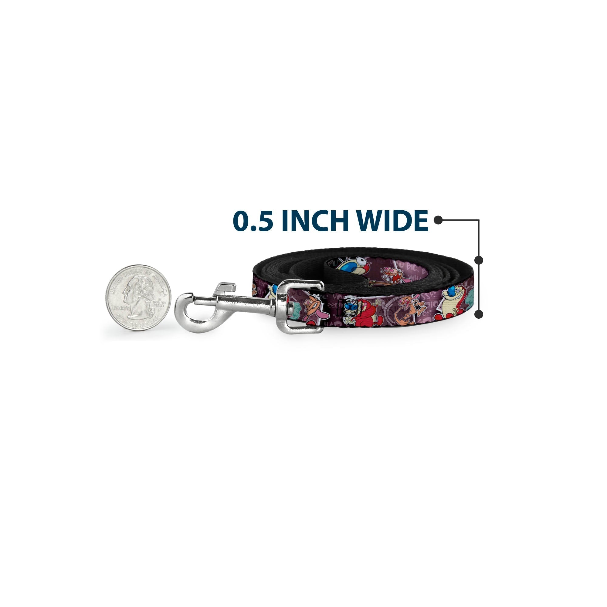 Dog Leash - REN & STIMPY Poses Text Purples 