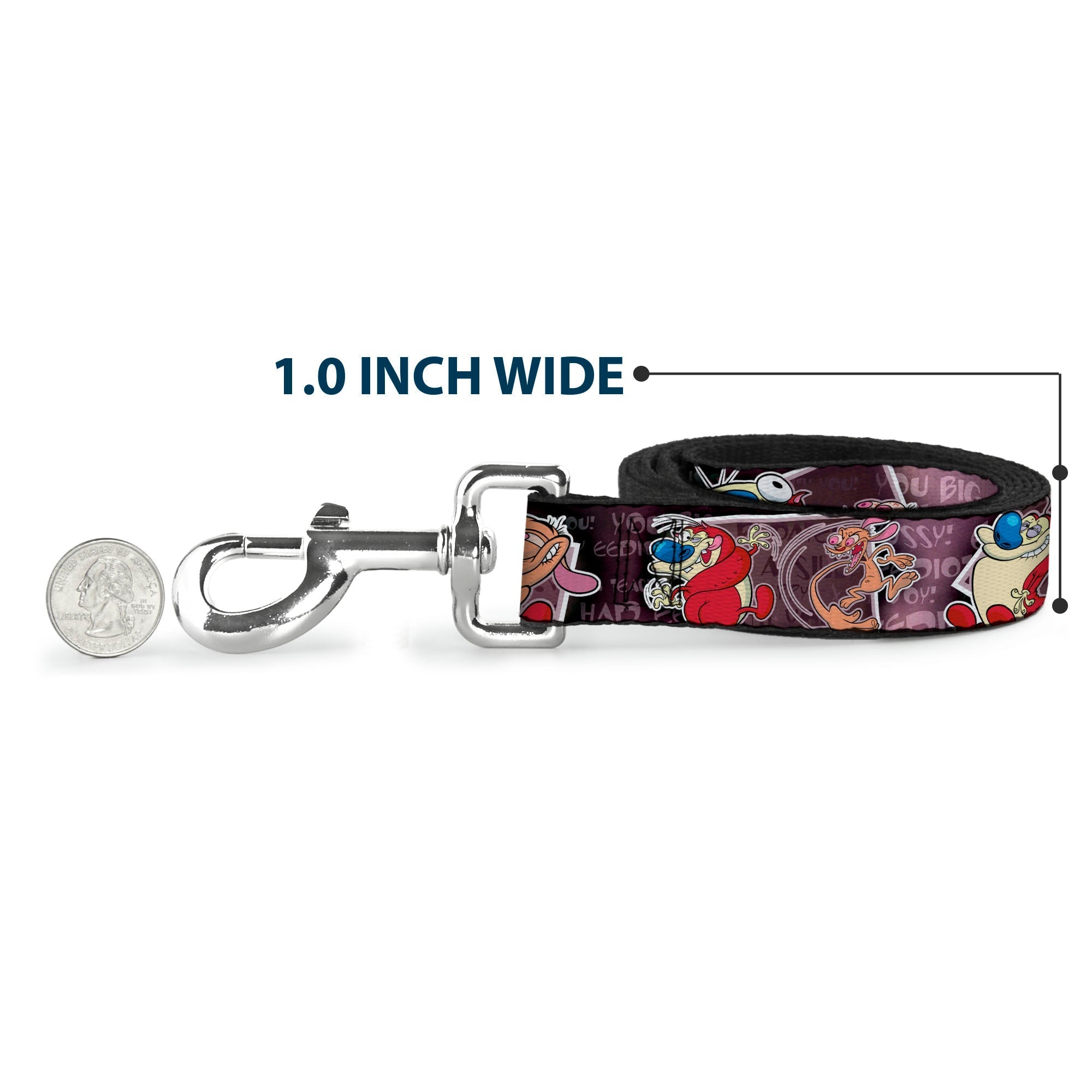 Dog Leash - REN & STIMPY Poses Text Purples 