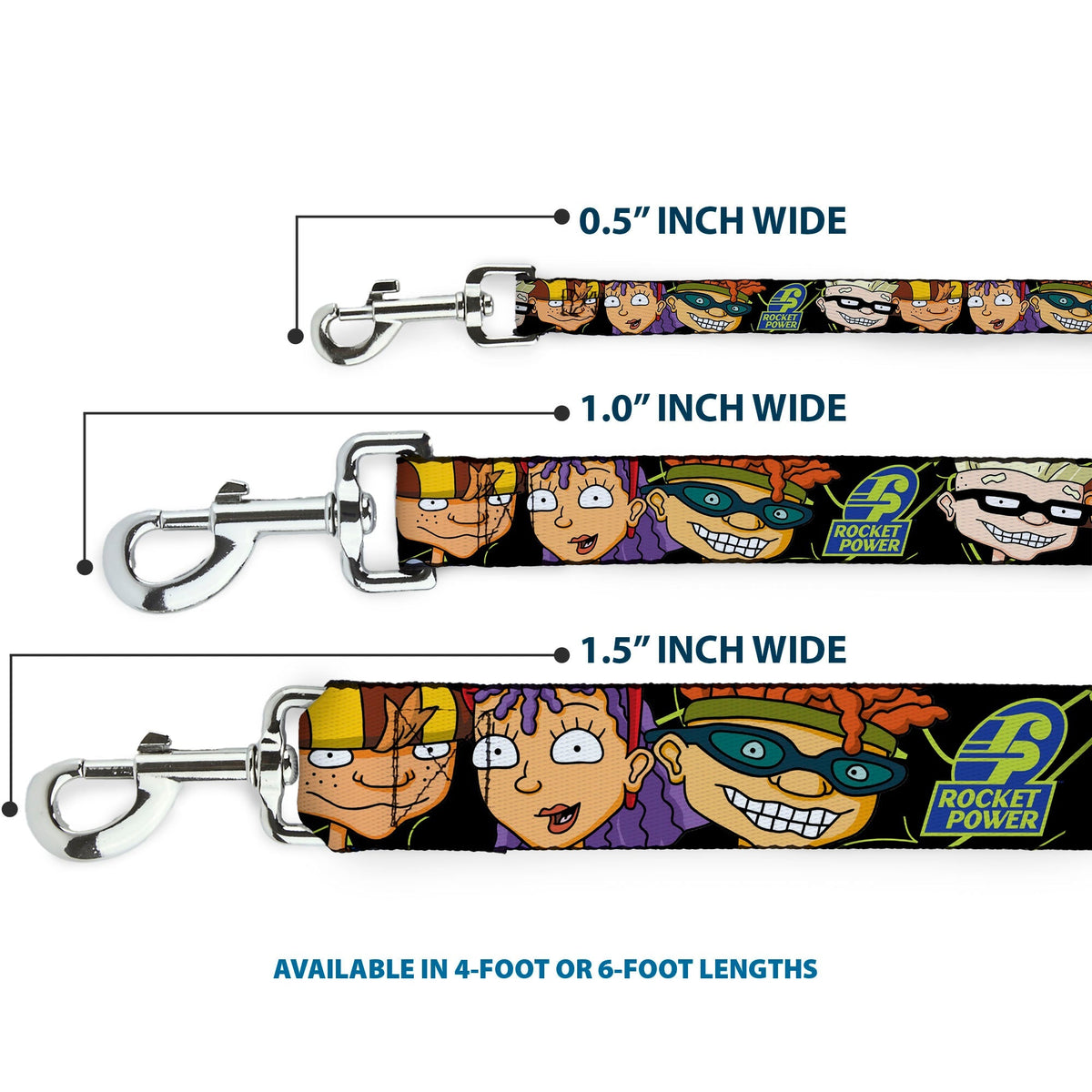 Dog Leash - ROCKET POWER RP Logo/4-Character Faces CLOSE-UP Black/Green/Blue 