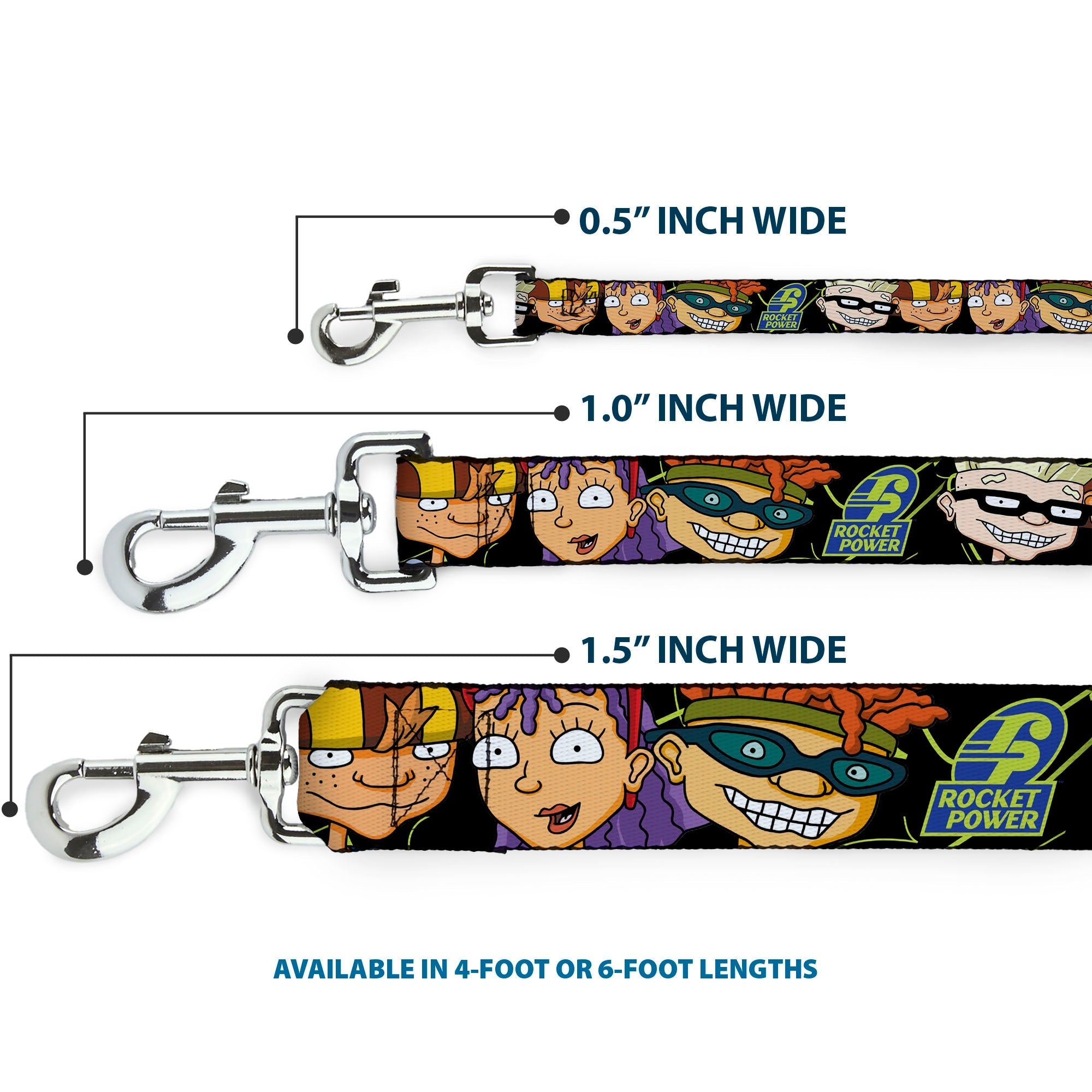 Dog Leash - ROCKET POWER RP Logo/4-Character Faces CLOSE-UP Black/Green/Blue 