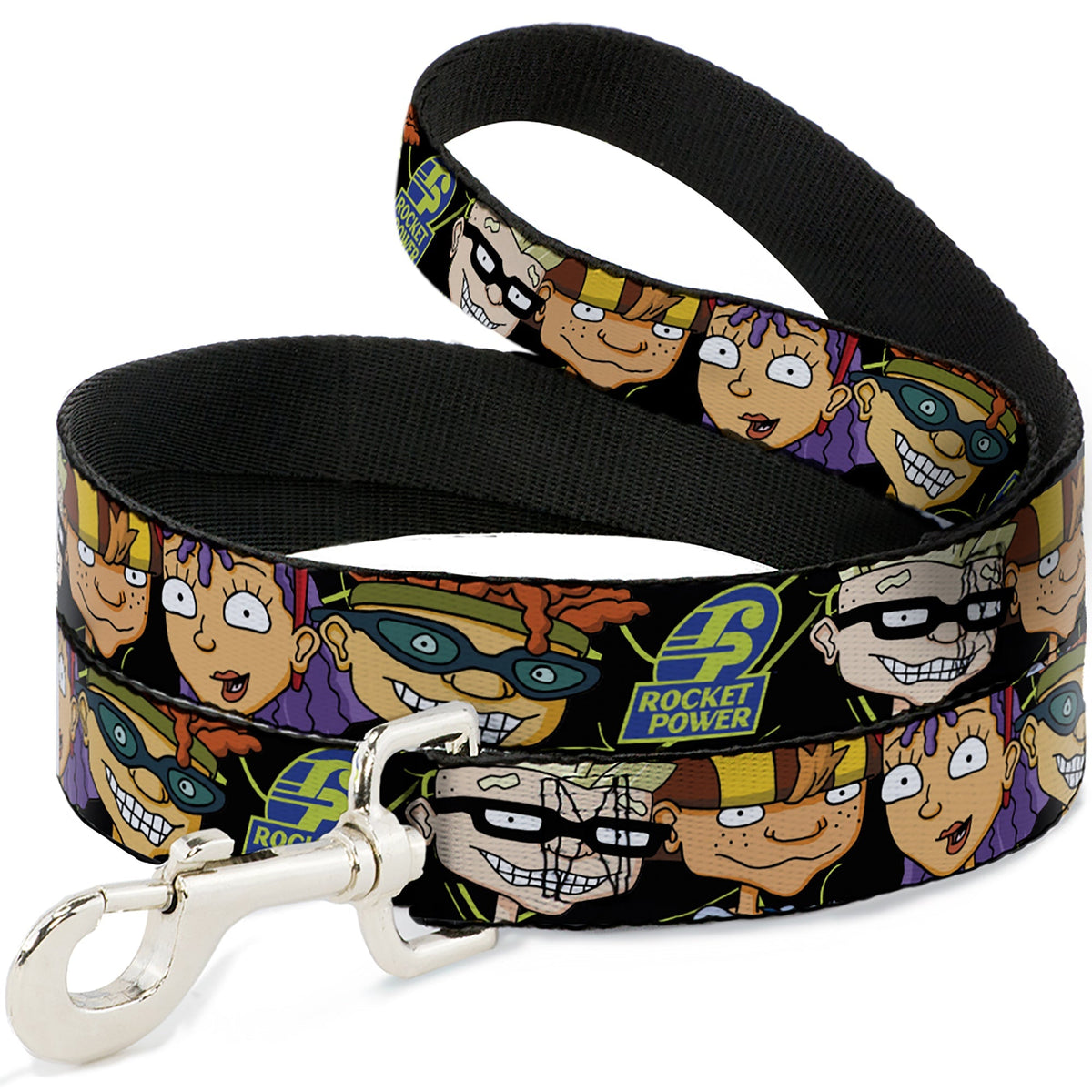Dog Leash - ROCKET POWER RP Logo/4-Character Faces CLOSE-UP Black/Green/Blue 
