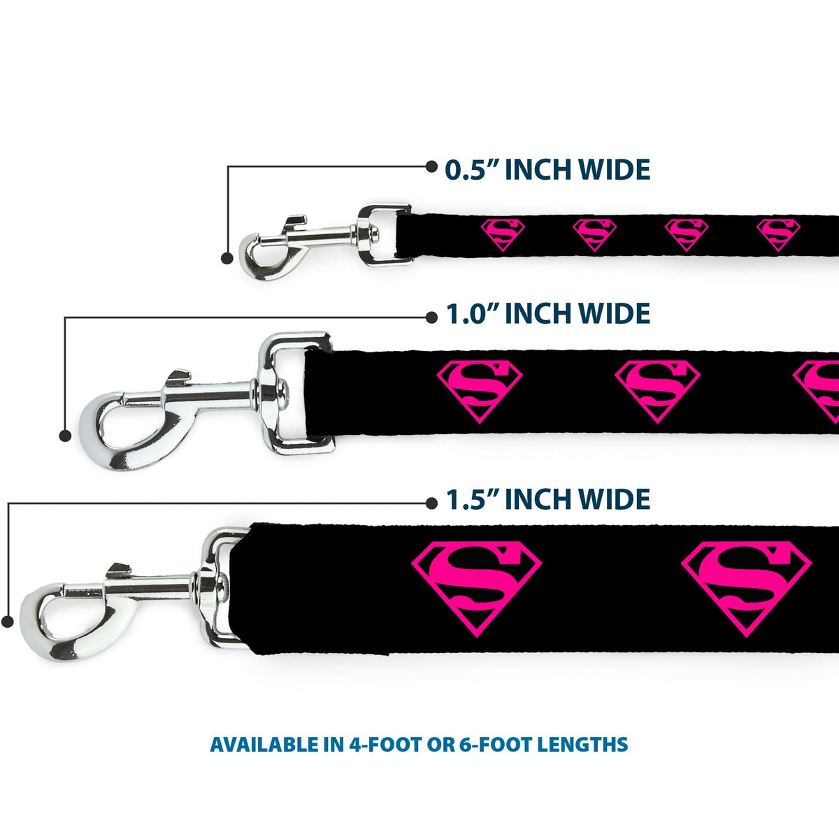 Dog Leash - Superman Shield Black/Hot Pink 