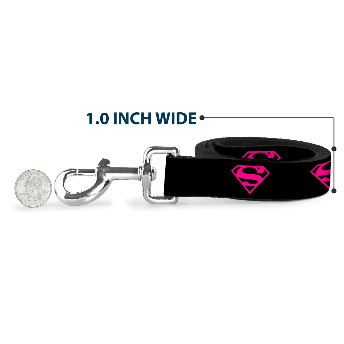 Dog Leash - Superman Shield Black/Hot Pink 