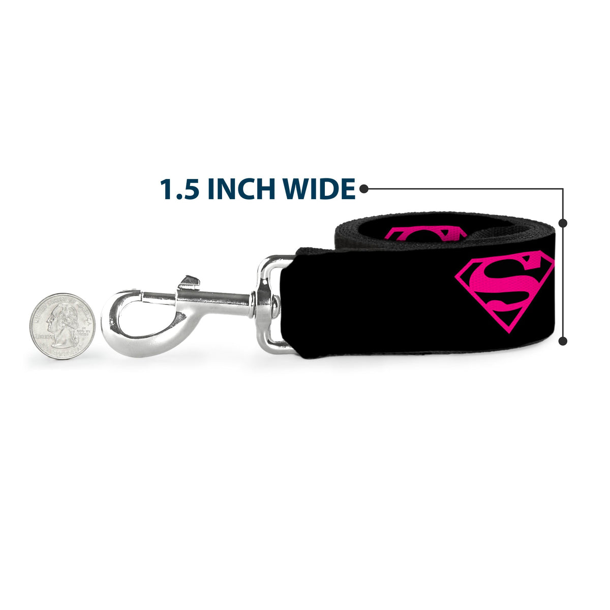 Dog Leash - Superman Shield Black/Hot Pink 