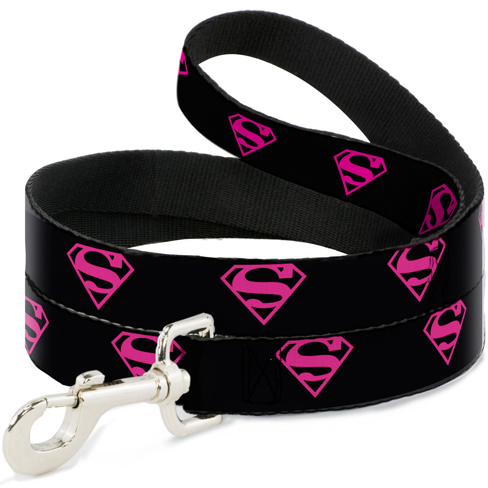 Dog Leash - Superman Shield Black/Hot Pink 