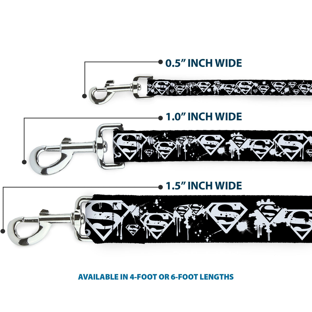 Dog Leash - Superman Shield Splatter Black/White 