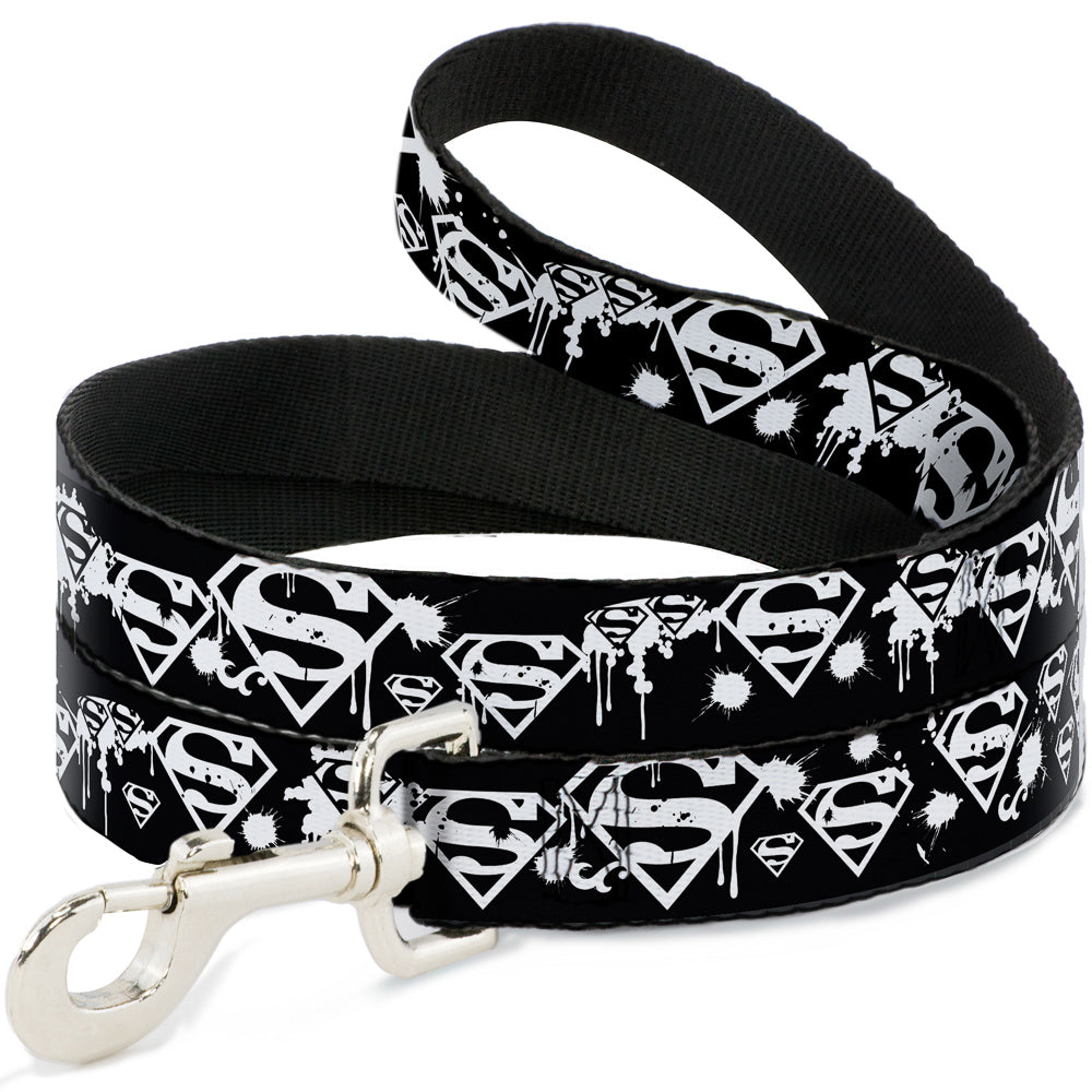 Dog Leash - Superman Shield Splatter Black/White 