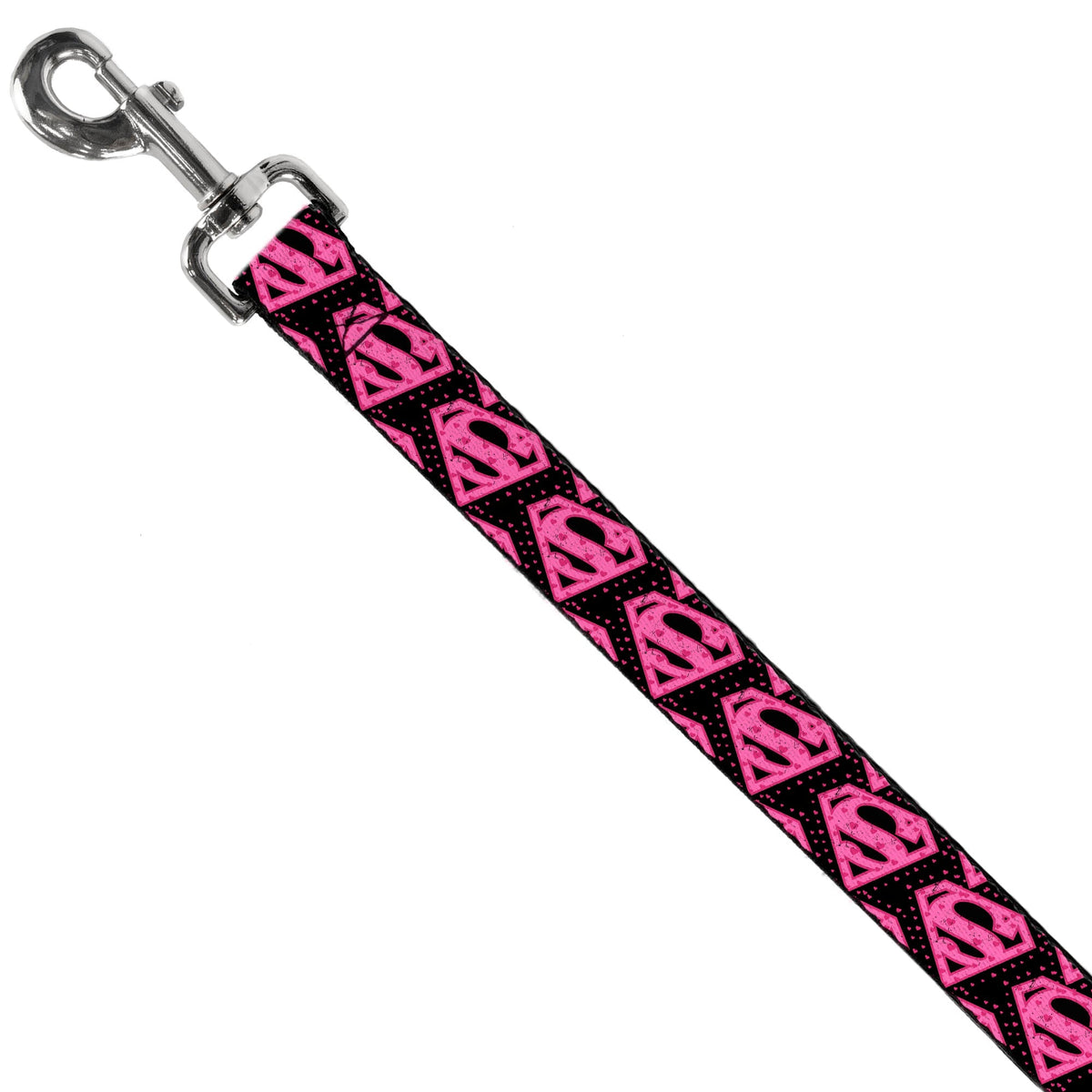 Dog Leash - Diagonal Superman Logo w/Hearts Black/Pink 