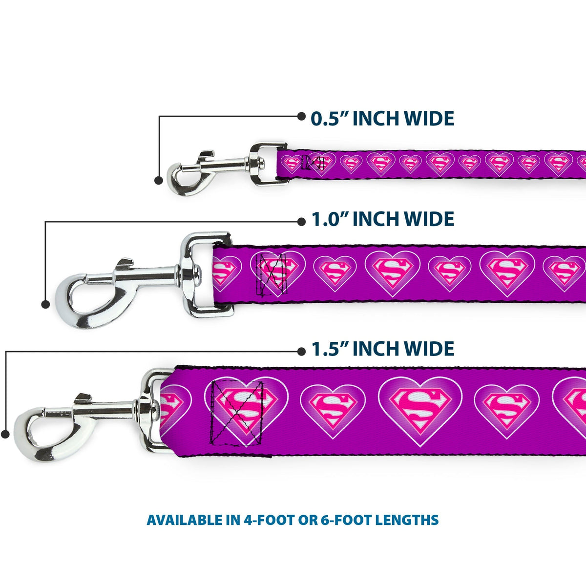 Dog Leash - Superman Logo in Heart Purple/White/Pink 