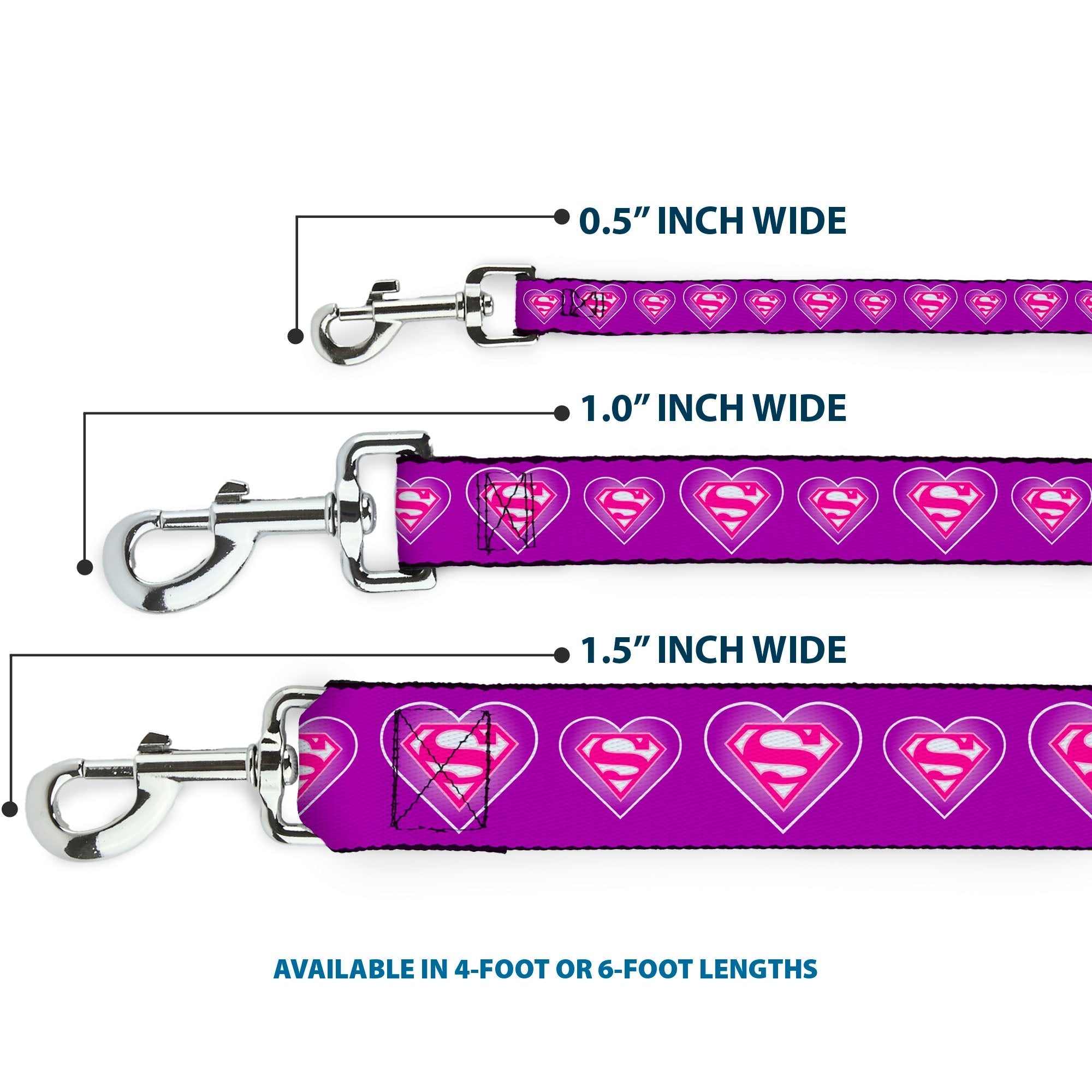 Dog Leash - Superman Logo in Heart Purple/White/Pink 