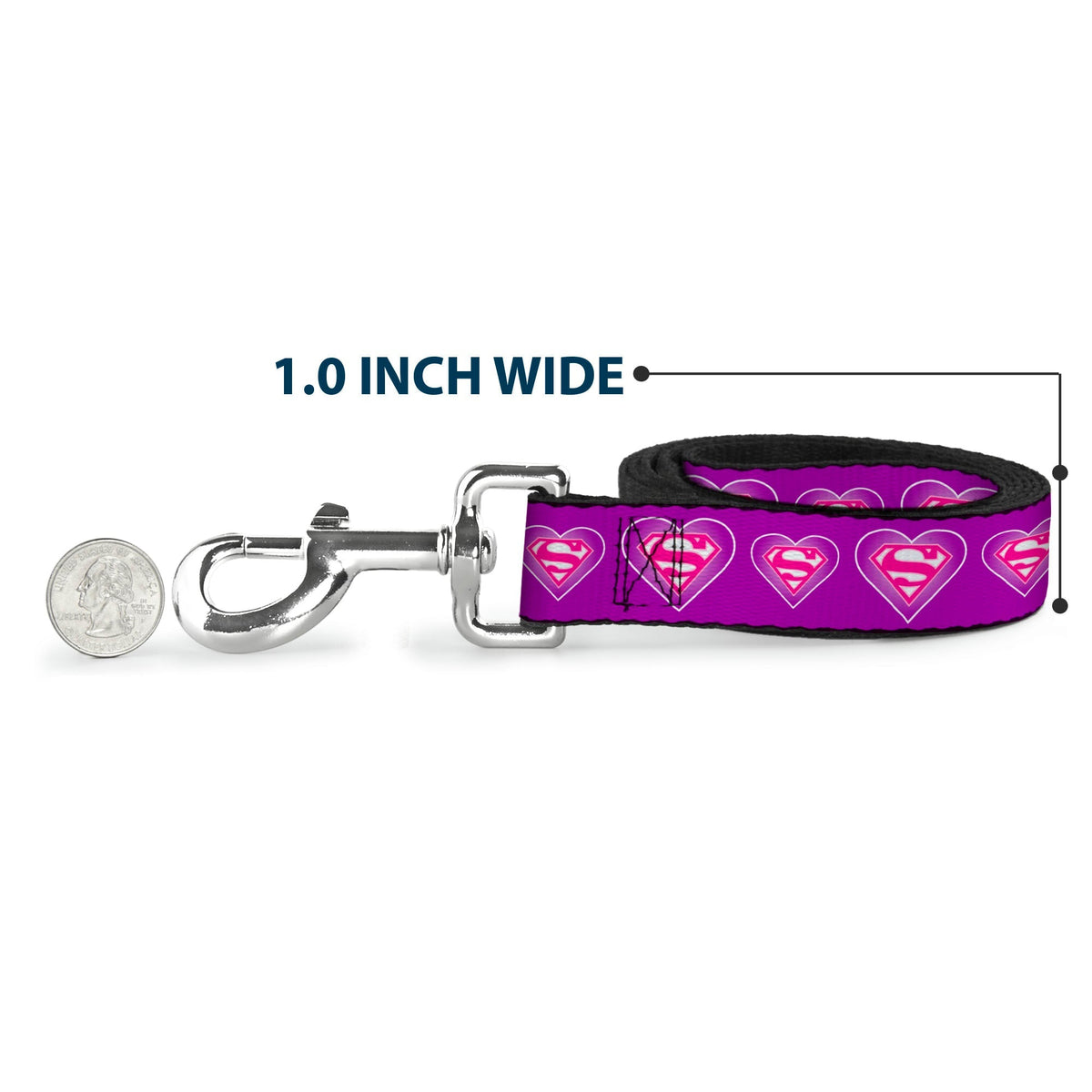 Dog Leash - Superman Logo in Heart Purple/White/Pink 