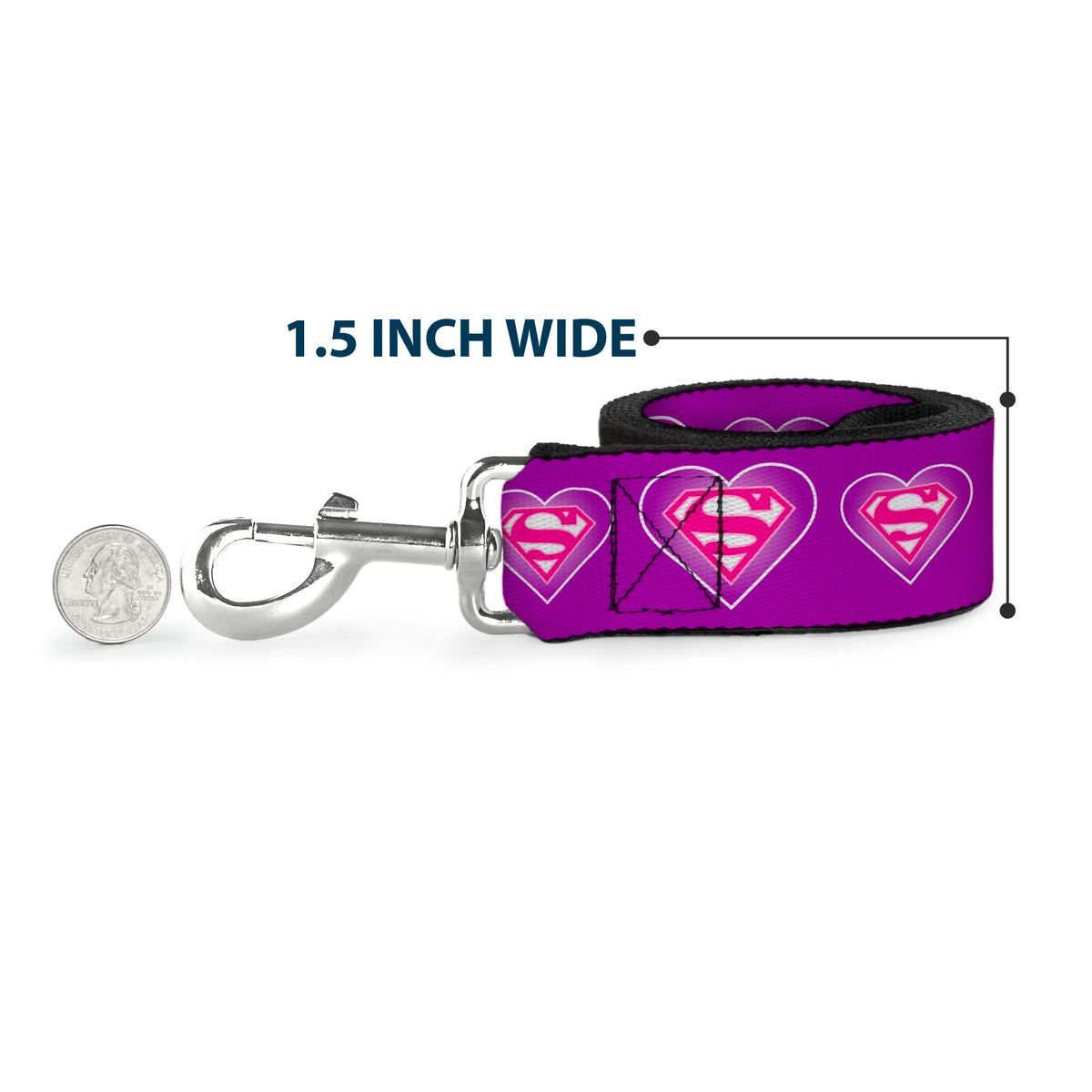 Dog Leash - Superman Logo in Heart Purple/White/Pink 