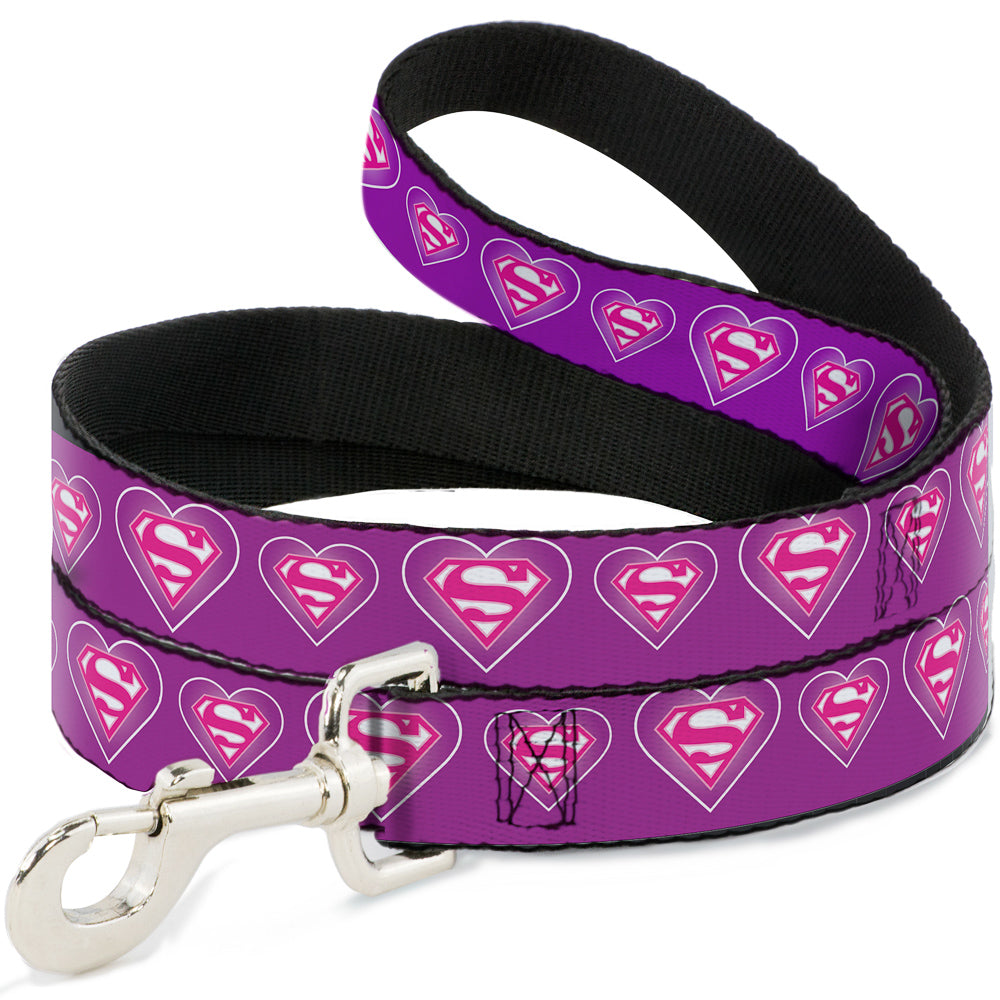 Dog Leash - Superman Logo in Heart Purple/White/Pink 