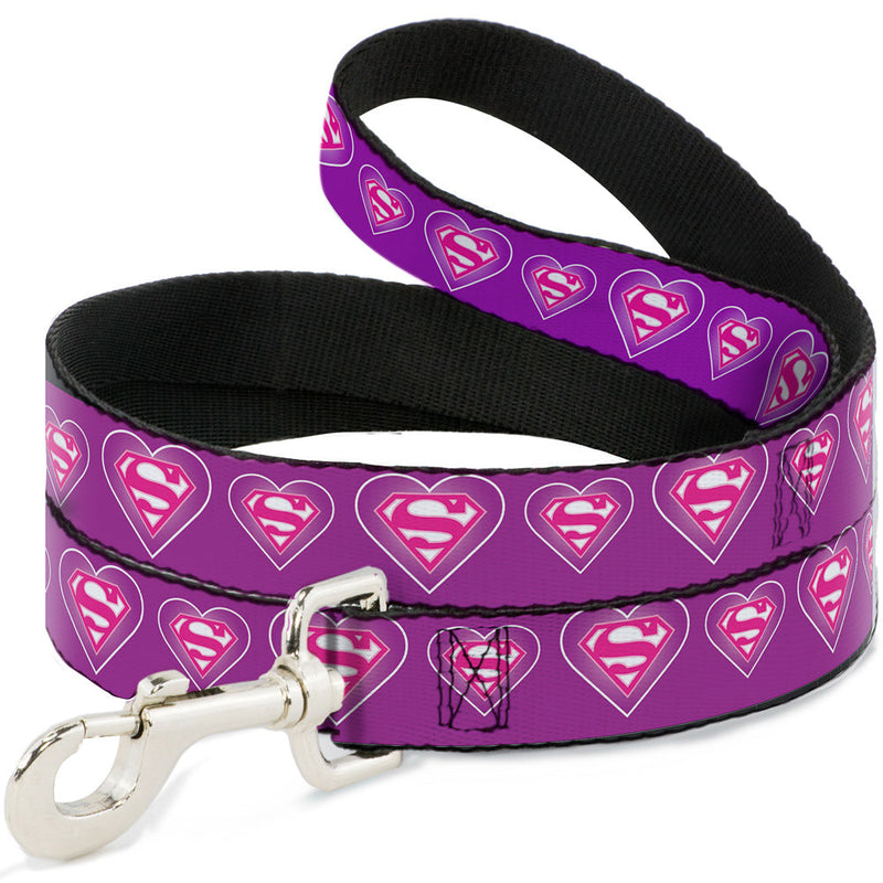 Dog Leash - Superman Logo in Heart Purple/White/Pink 