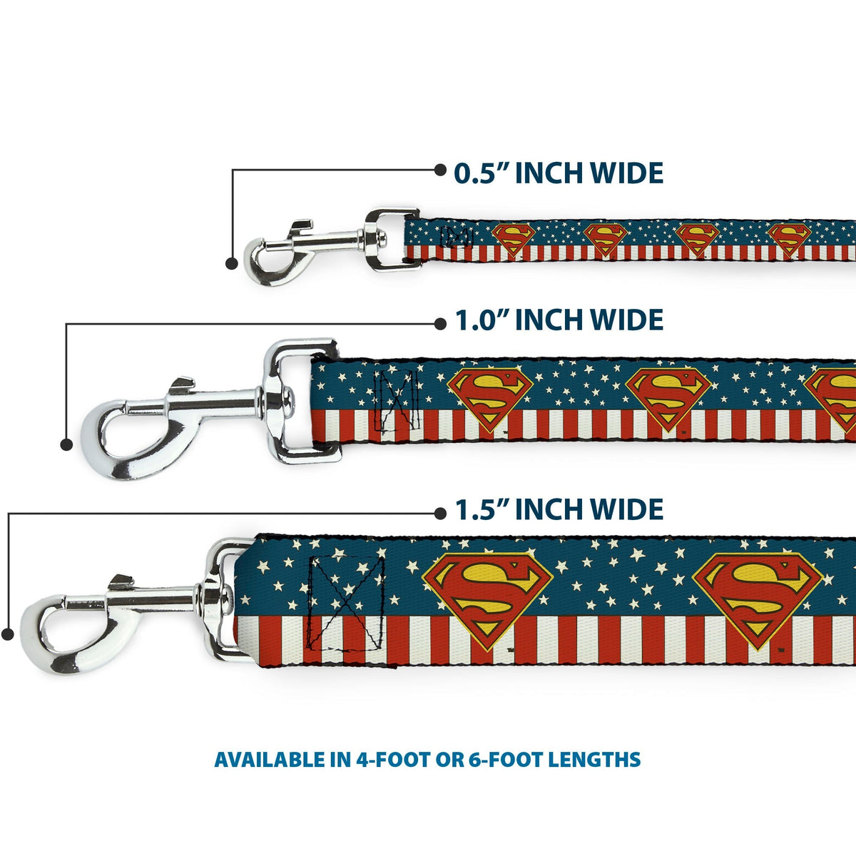 Dog Leash - Superman Shield Americana Red/White/Blue/Yellow 