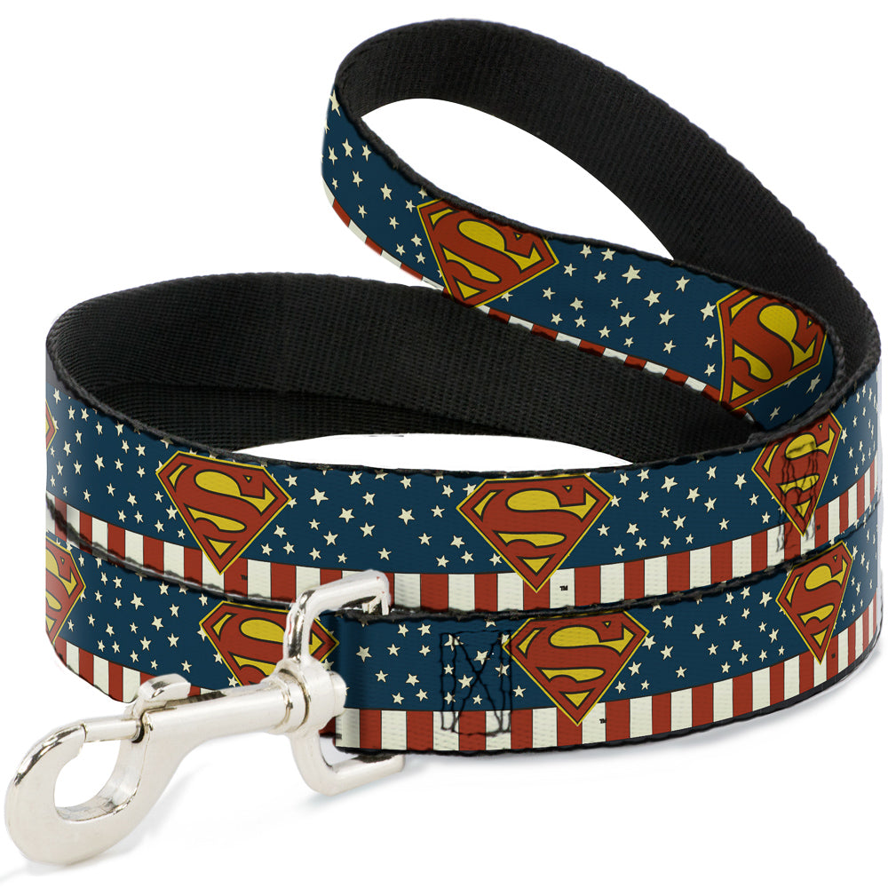 Dog Leash - Superman Shield Americana Red/White/Blue/Yellow 