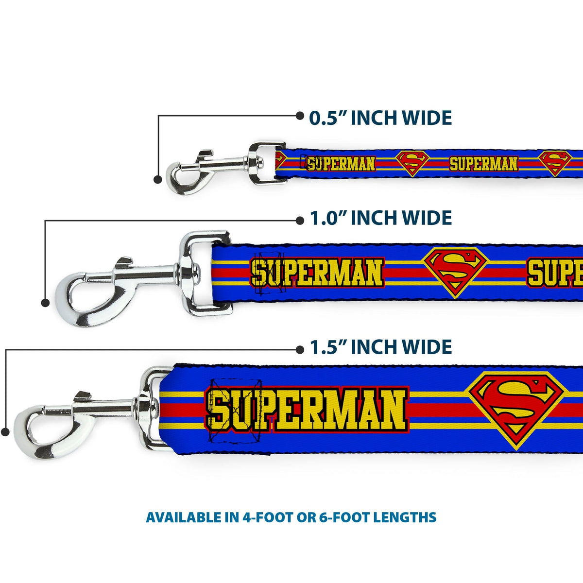 Dog Leash - SUPERMAN/Shield Stripe Blue/Yellow/Red 