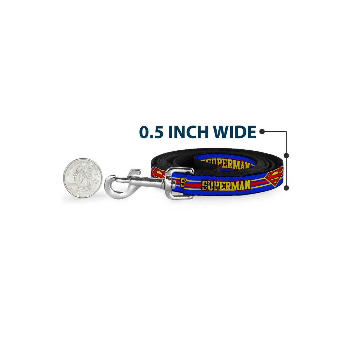 Dog Leash - SUPERMAN/Shield Stripe Blue/Yellow/Red 