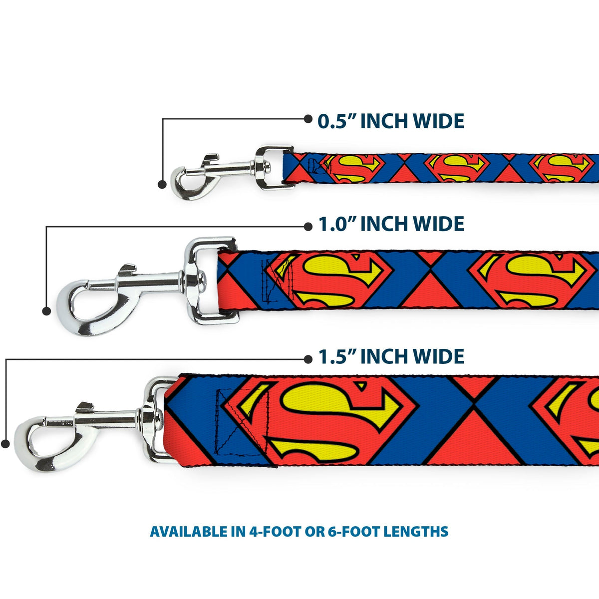 Dog Leash - Superman Shield CLOSE-UP Blue/Red/Yellow 