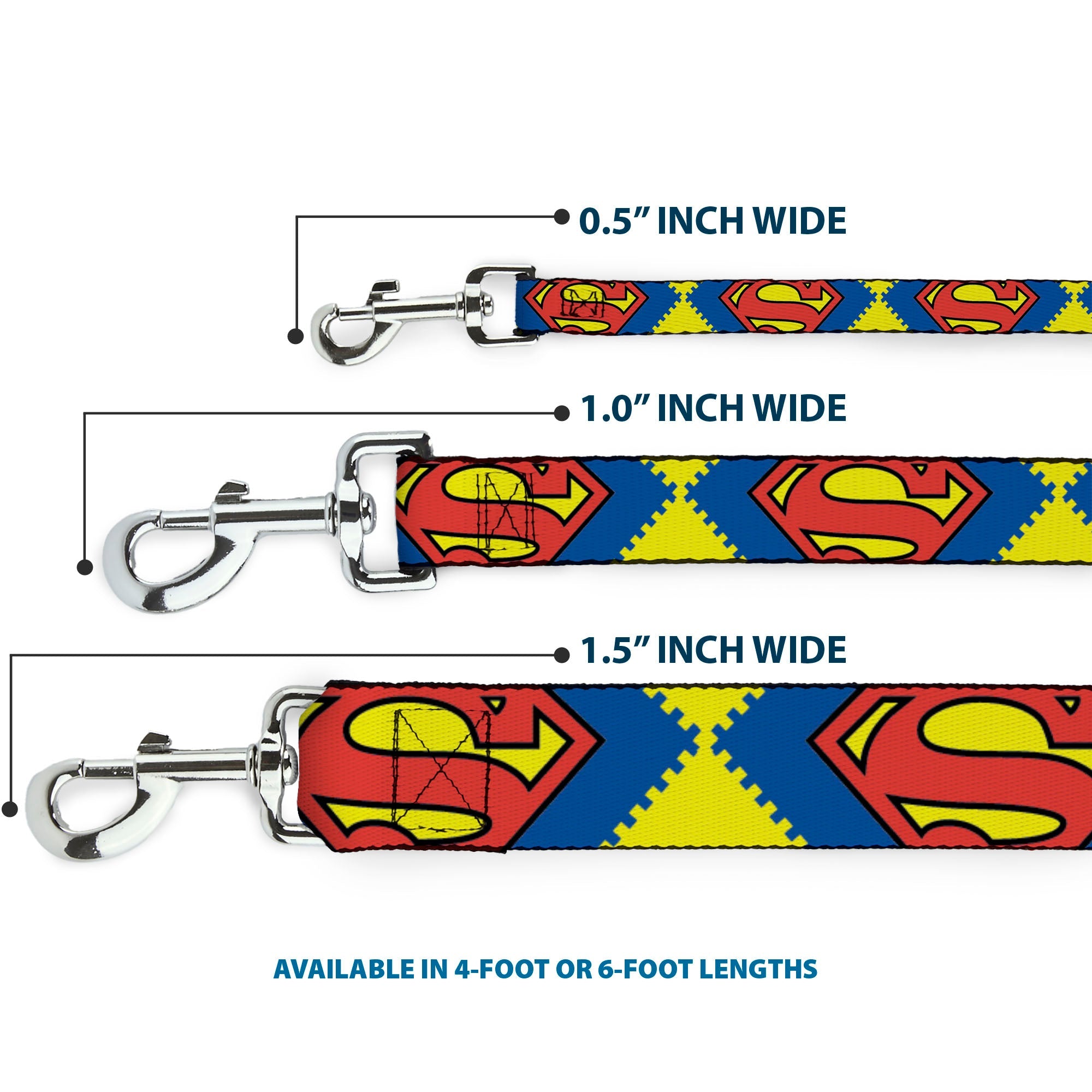 Dog Leash - Jagged Superman Shield CLOSE-UP Yellow/Blue/Red