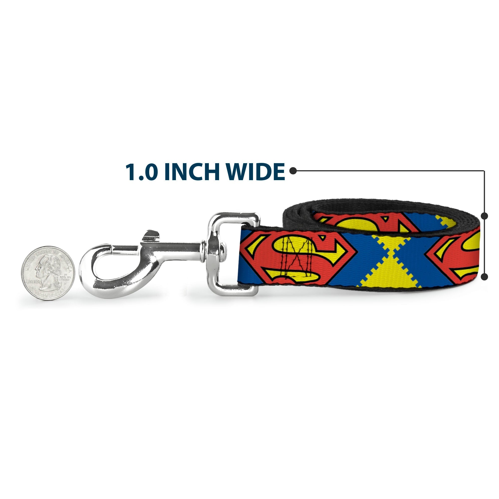 Dog Leash - Jagged Superman Shield CLOSE-UP Yellow/Blue/Red