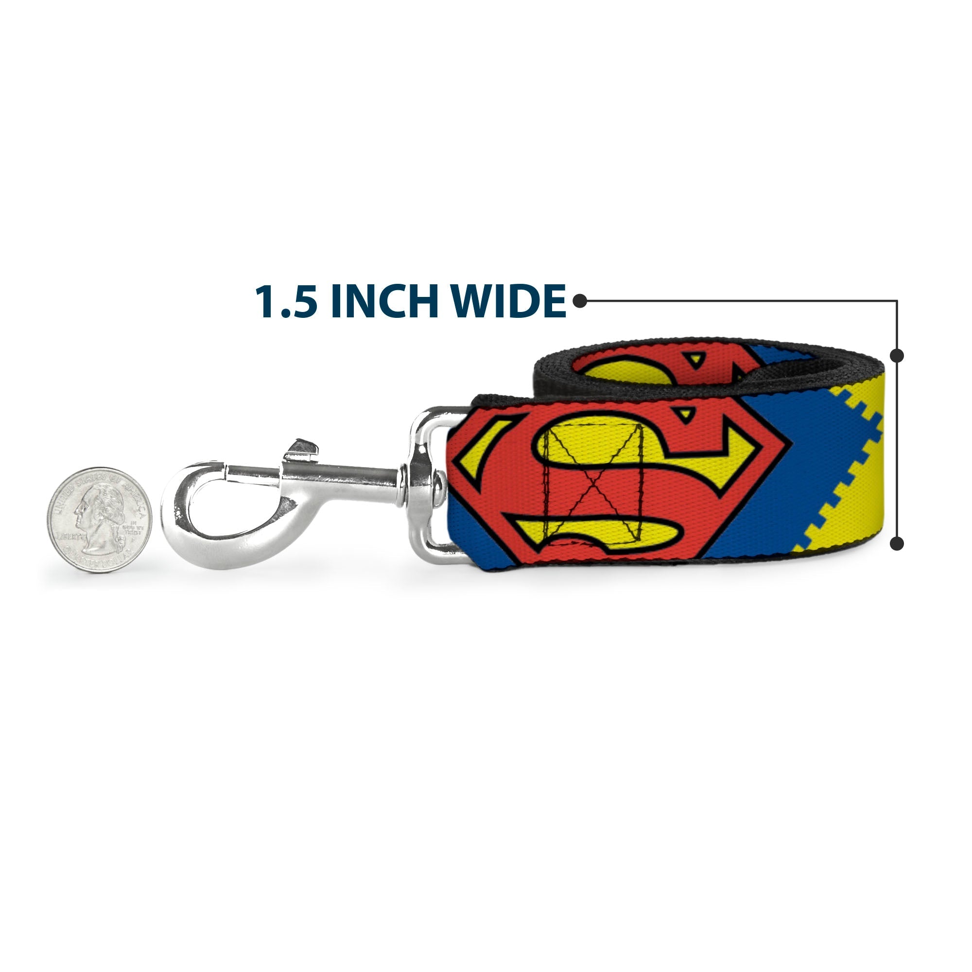 Dog Leash - Jagged Superman Shield CLOSE-UP Yellow/Blue/Red