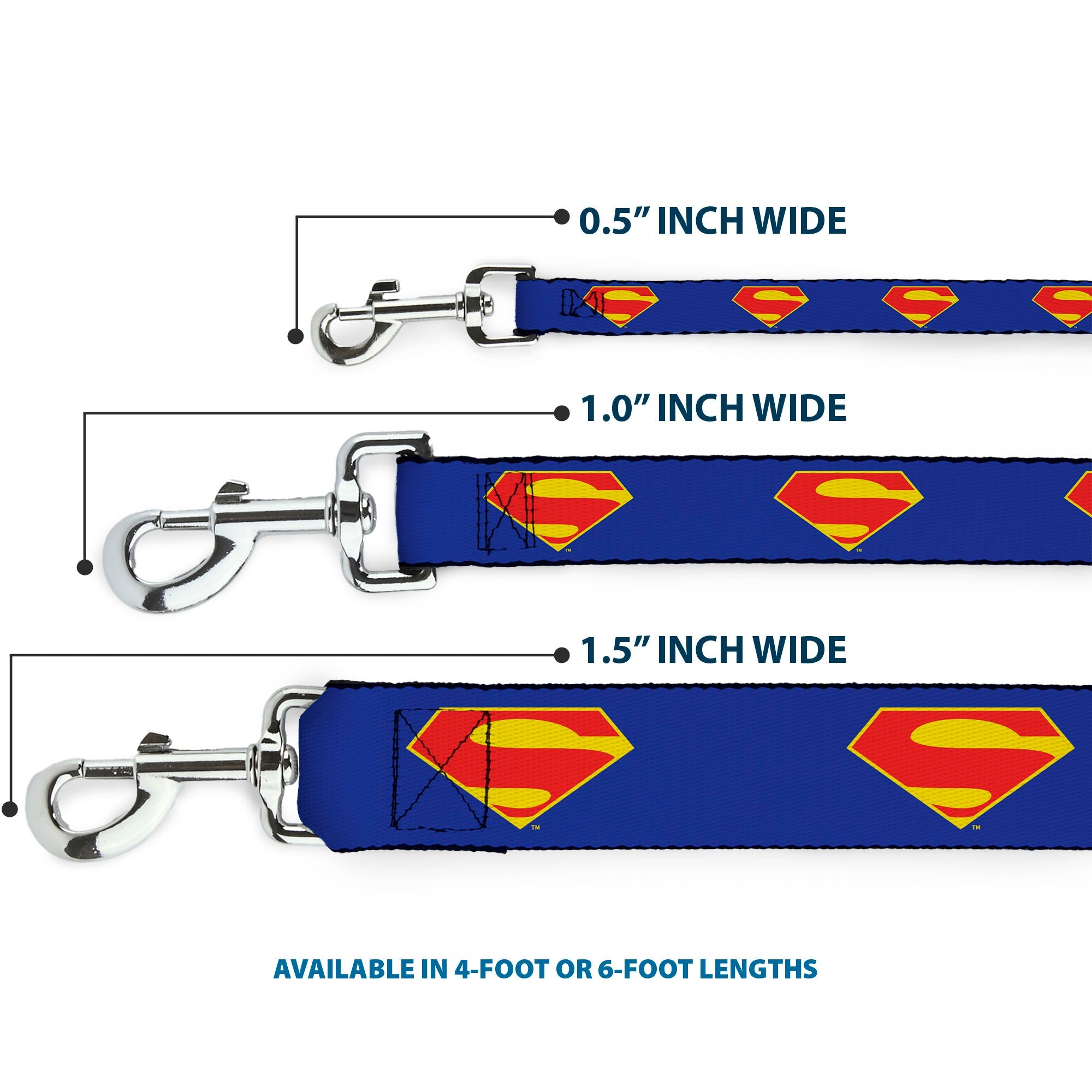 Dog Leash - DC League of Super-Pets Superman Shield Logo Blue/Red/Yellow - HT Animal Supply
