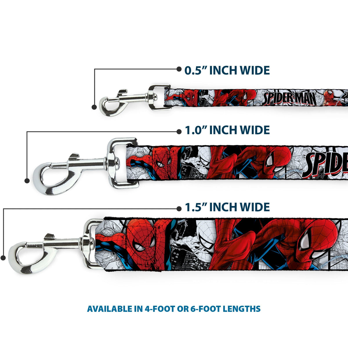 Dog Leash - SPIDER-MAN Action Poses/Comic Scenes White/Black/Red 