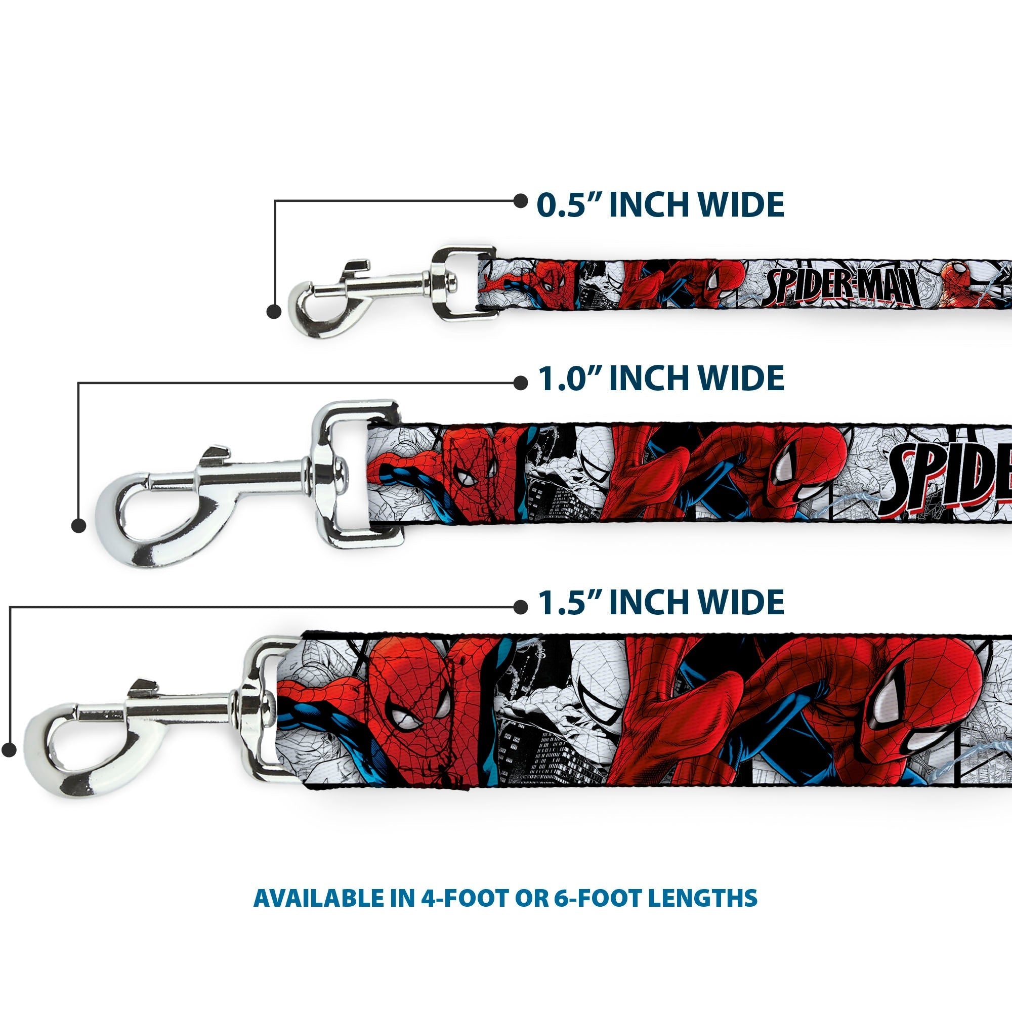 Dog Leash - SPIDER-MAN Action Poses/Comic Scenes White/Black/Red 