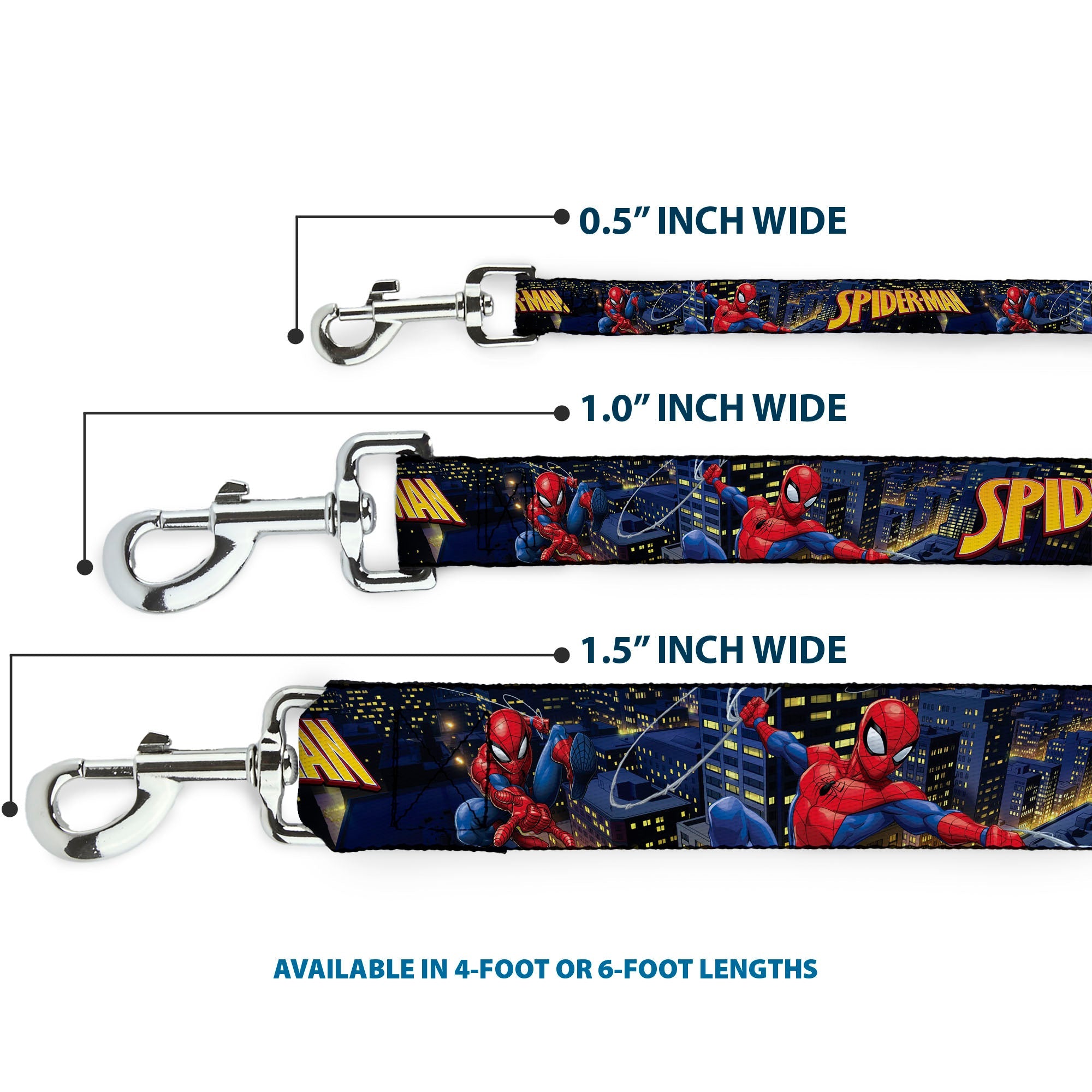 Dog Leash - SPIDER-MAN Title Logo and Action Skyline Poses