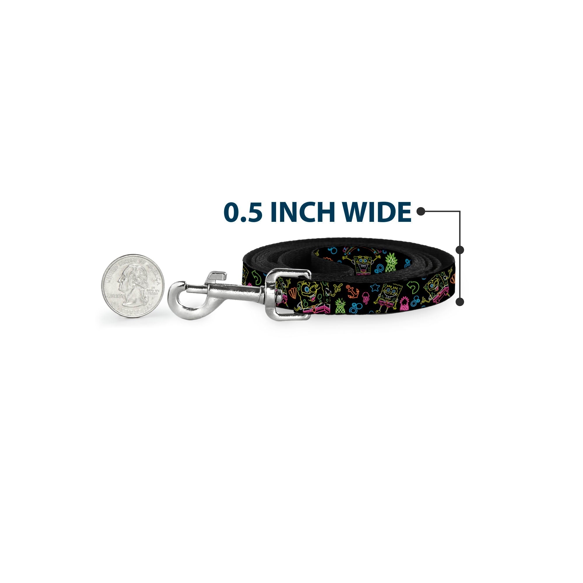 Dog Leash - Electric SpongeBob Poses/Elements Black/Multi Color
