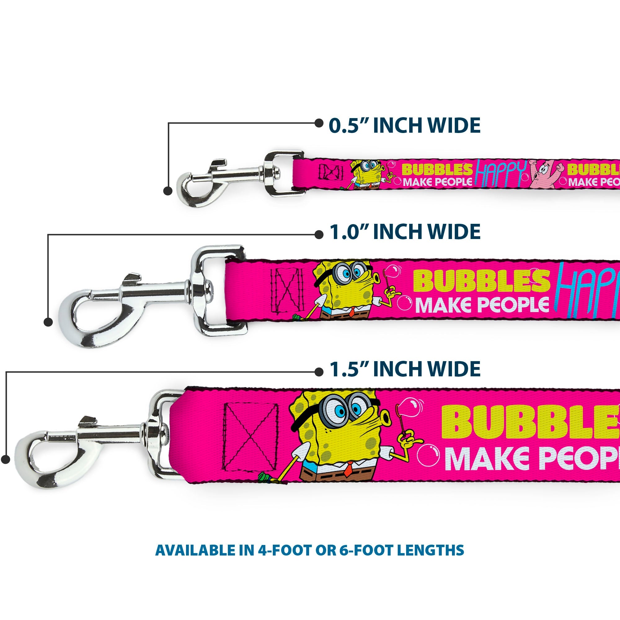 Dog Leash - Patrick Starfish Pose BUBBLES MAKE PEOPLE HAPPY Pink/Yellow/White/Blue - HT Animal Supply