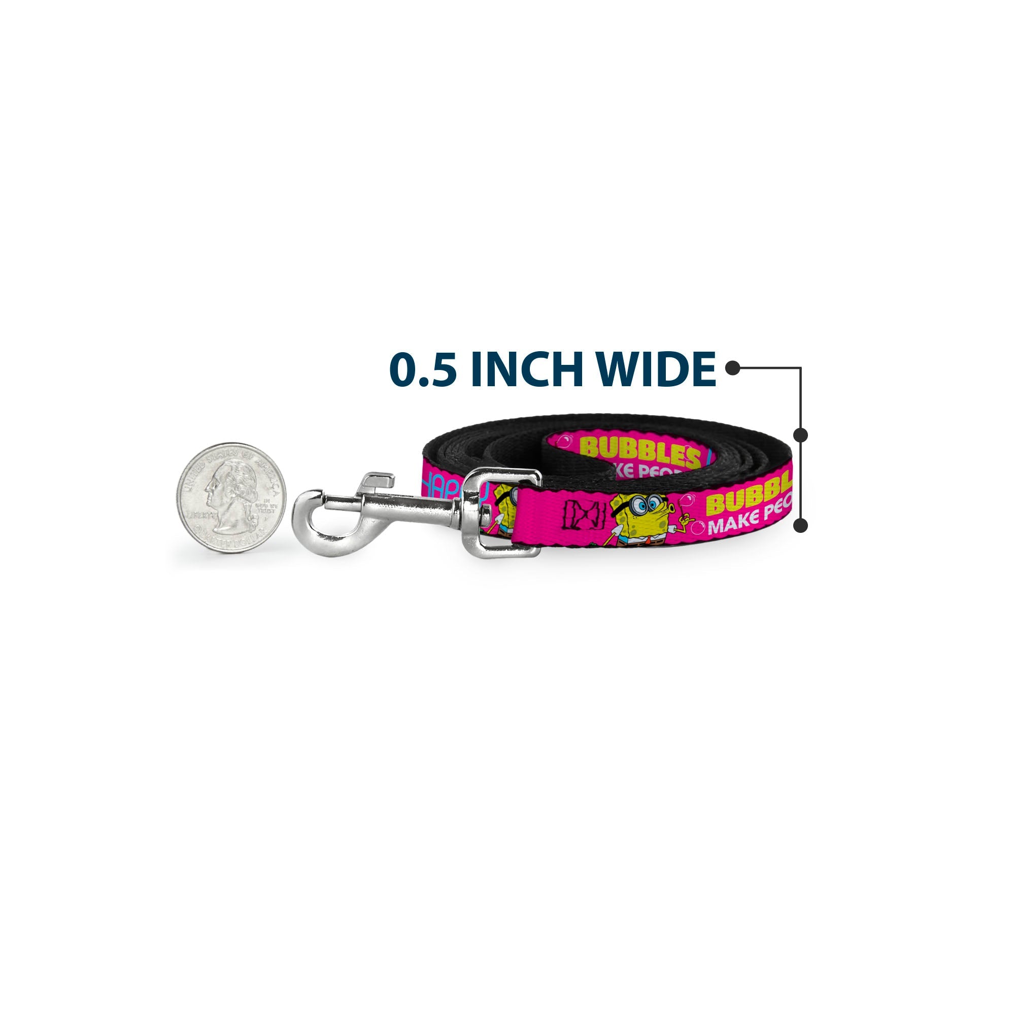 Dog Leash - Patrick Starfish Pose BUBBLES MAKE PEOPLE HAPPY Pink/Yellow/White/Blue - HT Animal Supply