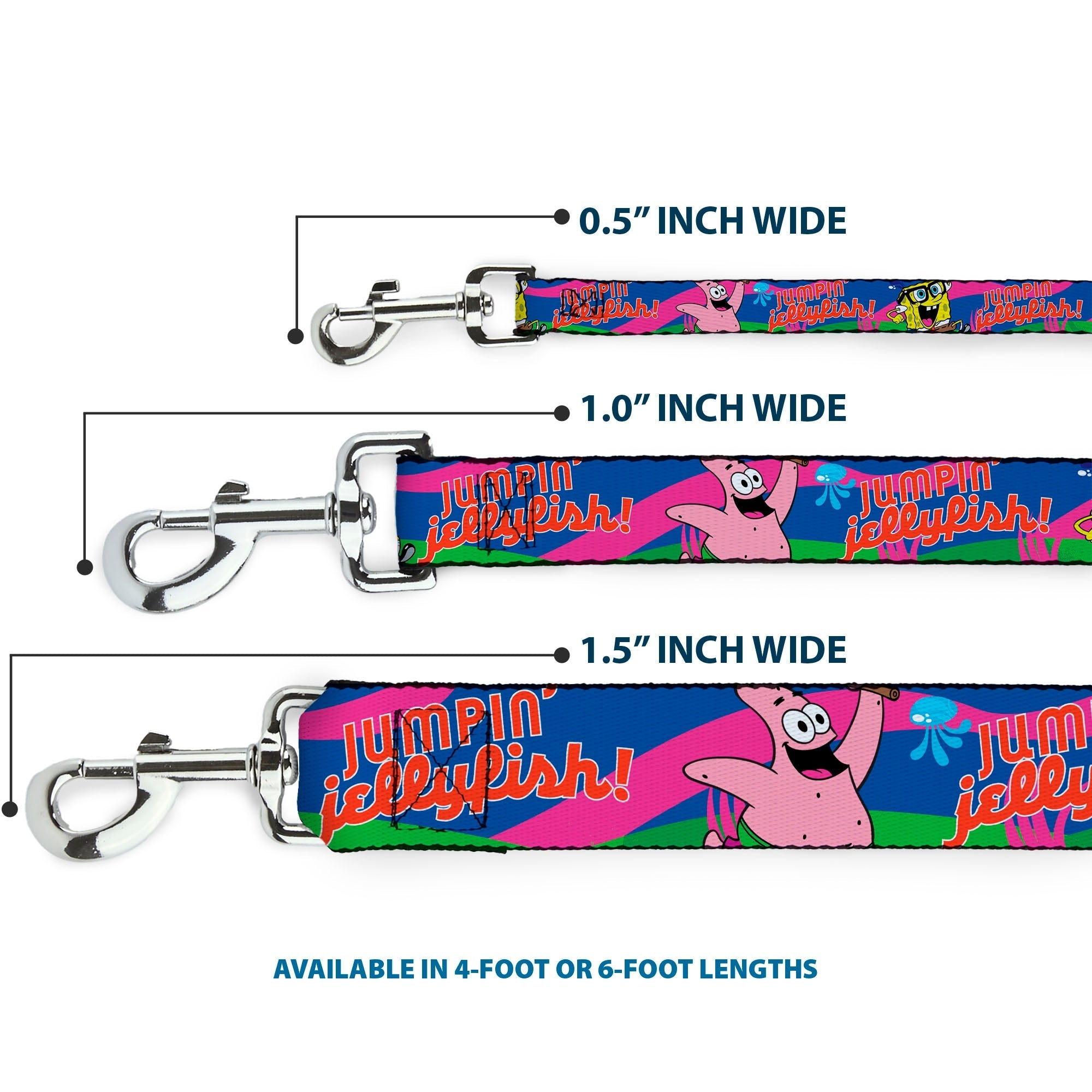 Dog Leash - Nerd SpongeBob & Patrick Starfish Running JUMPIN JELLYFISH! Multi Color/Red