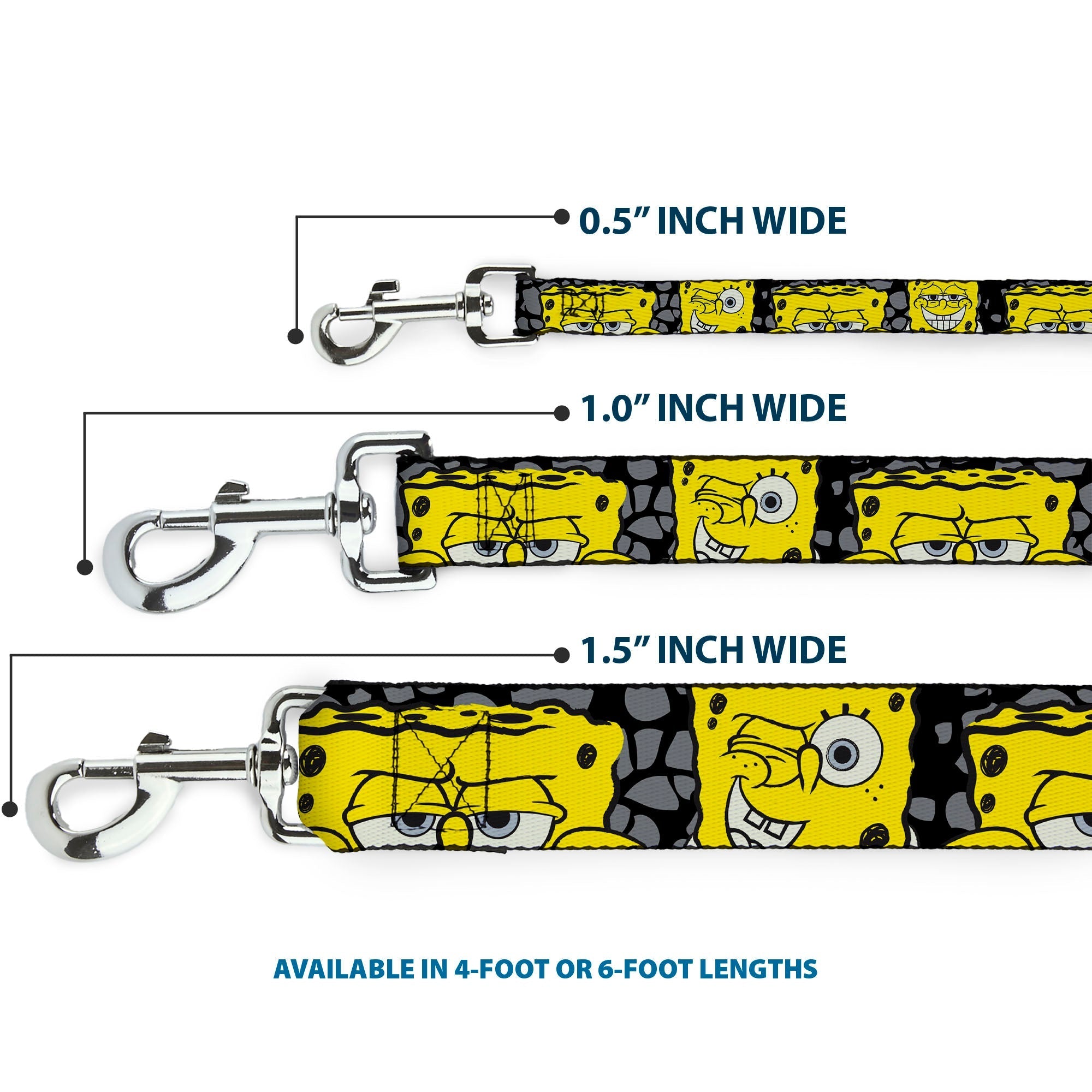 Dog Leash - SpongeBob 4-CLOSE-UP Expressions/Crackle Black/Gray/Yellow 