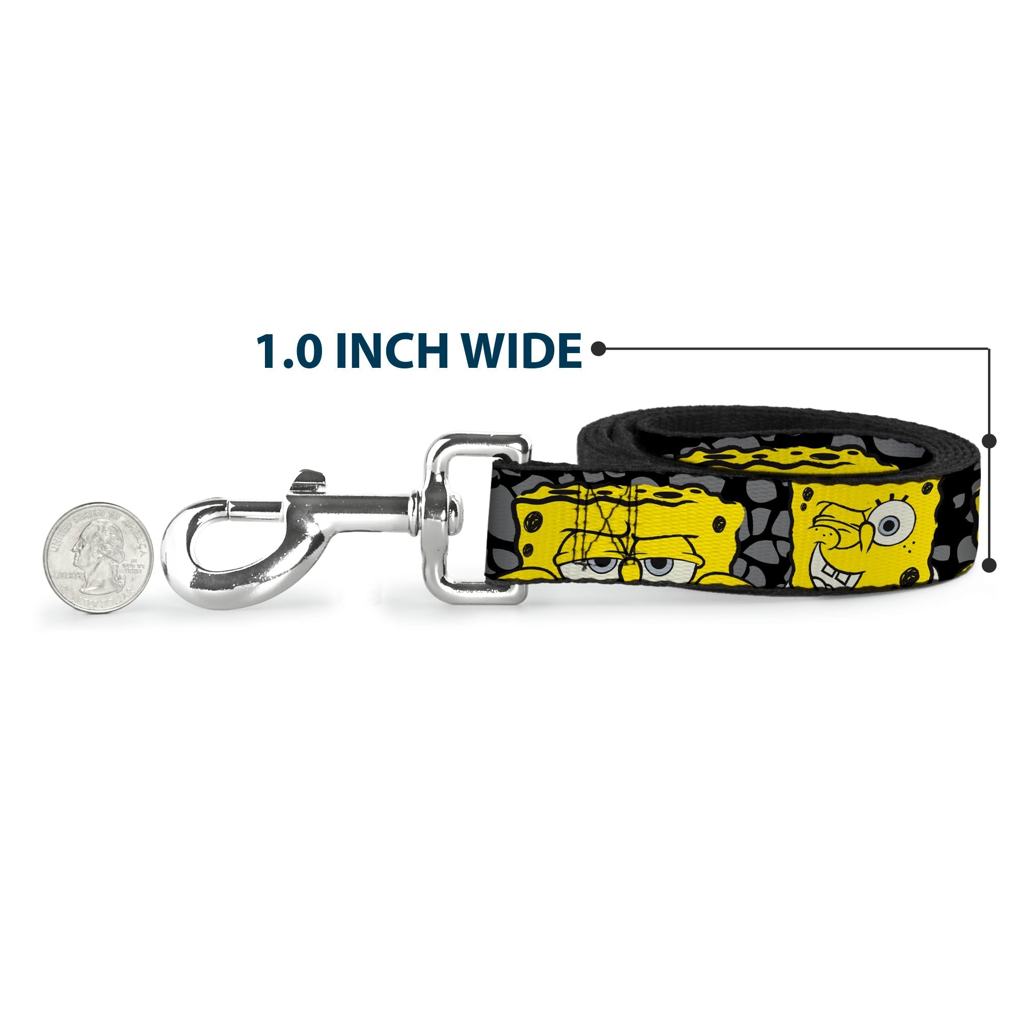 Dog Leash - SpongeBob 4-CLOSE-UP Expressions/Crackle Black/Gray/Yellow 