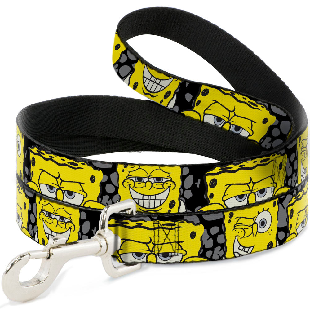 Dog Leash - SpongeBob 4-CLOSE-UP Expressions/Crackle Black/Gray/Yellow 