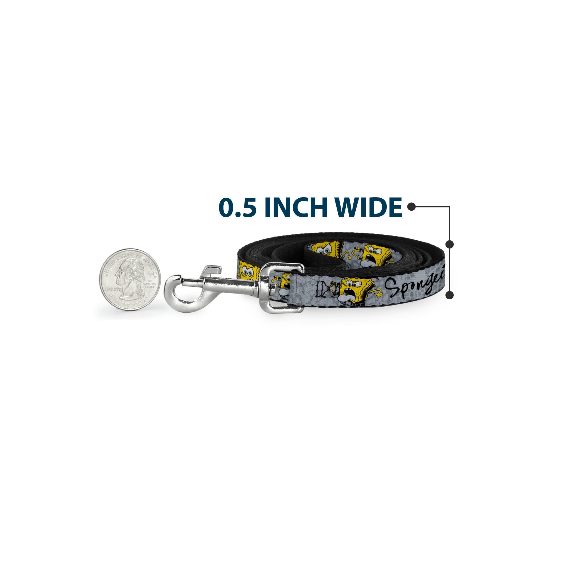 Dog Leash - SpongeBob 3-Poses SPONGEITUDE Grays/Black 