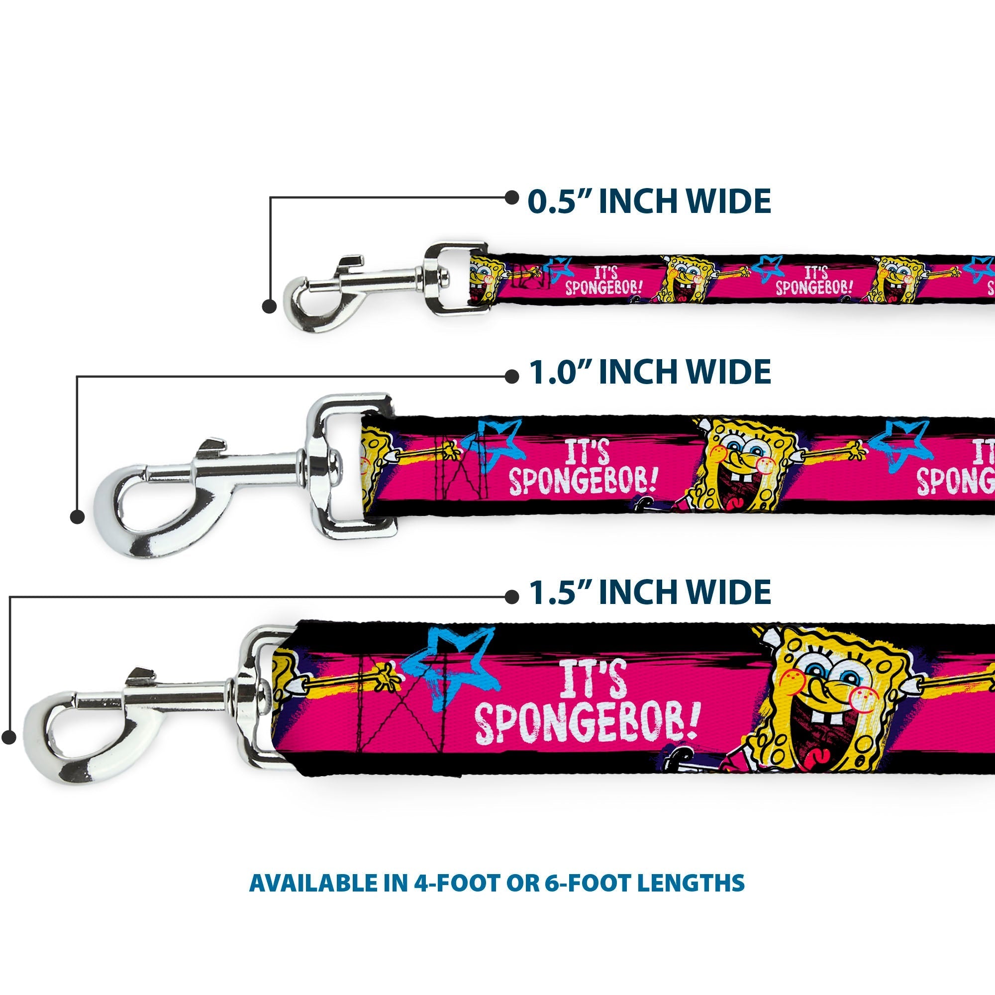 Dog Leash - SpongeBob Pose ITS SPONGEBOB! Stripe Black/Pink/Blue/White