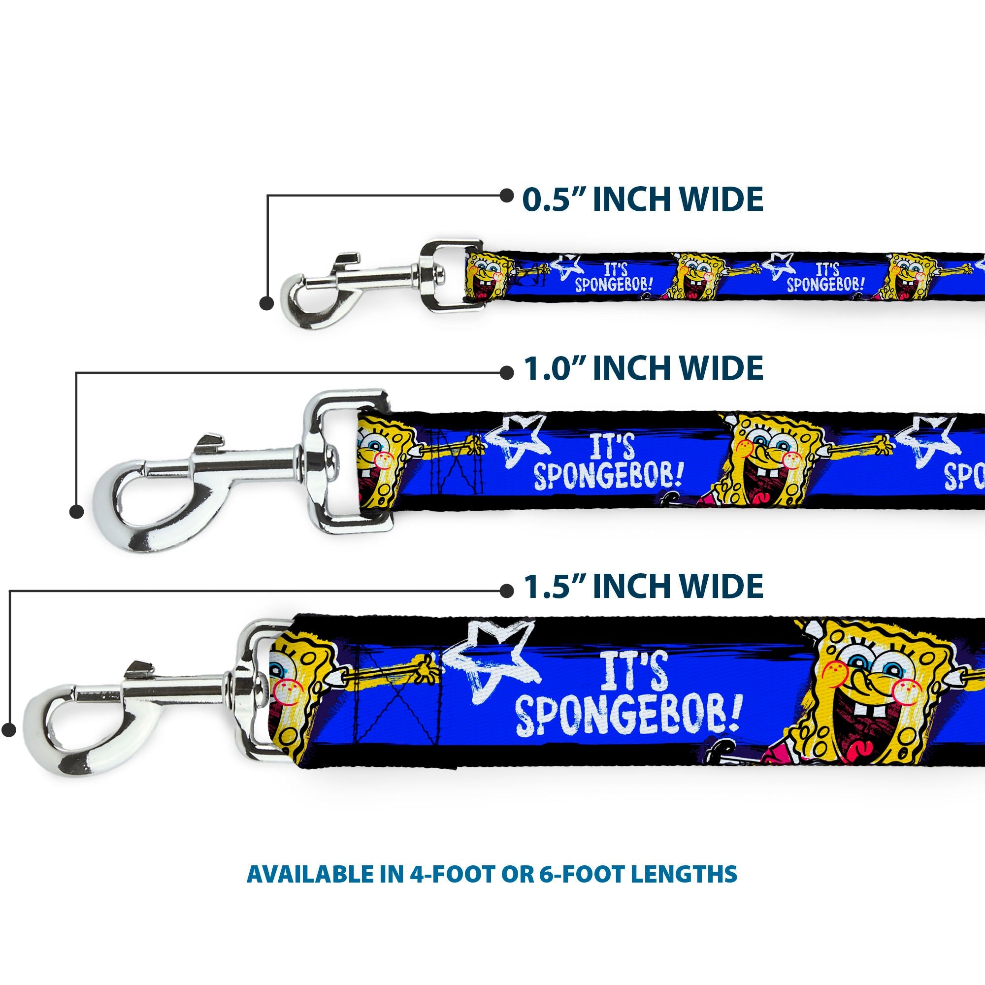 Dog Leash - SpongeBob Pose ITS SPONGEBOB! Stripe Black/Blue/White - HT Animal Supply
