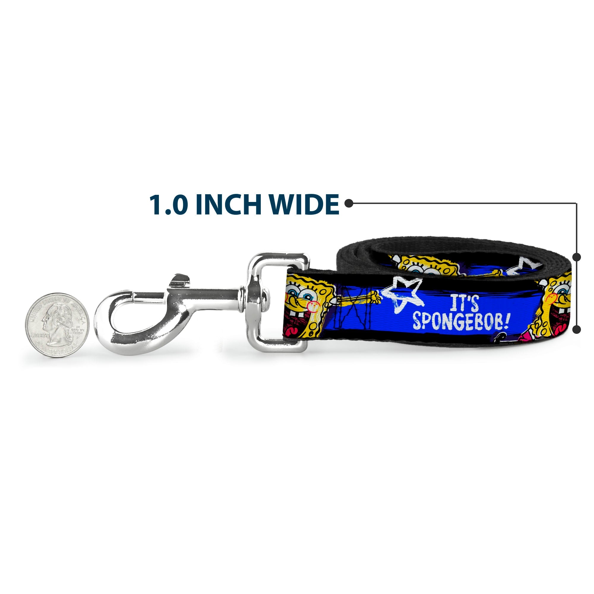 Dog Leash - SpongeBob Pose ITS SPONGEBOB! Stripe Black/Blue/White - HT Animal Supply