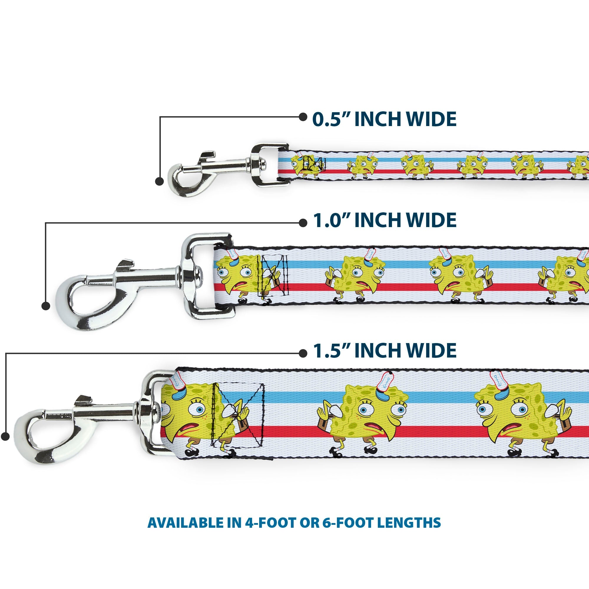 Dog Leash - Mocking SpongeBob Pose Stripe White/Blue/Red - HT Animal Supply