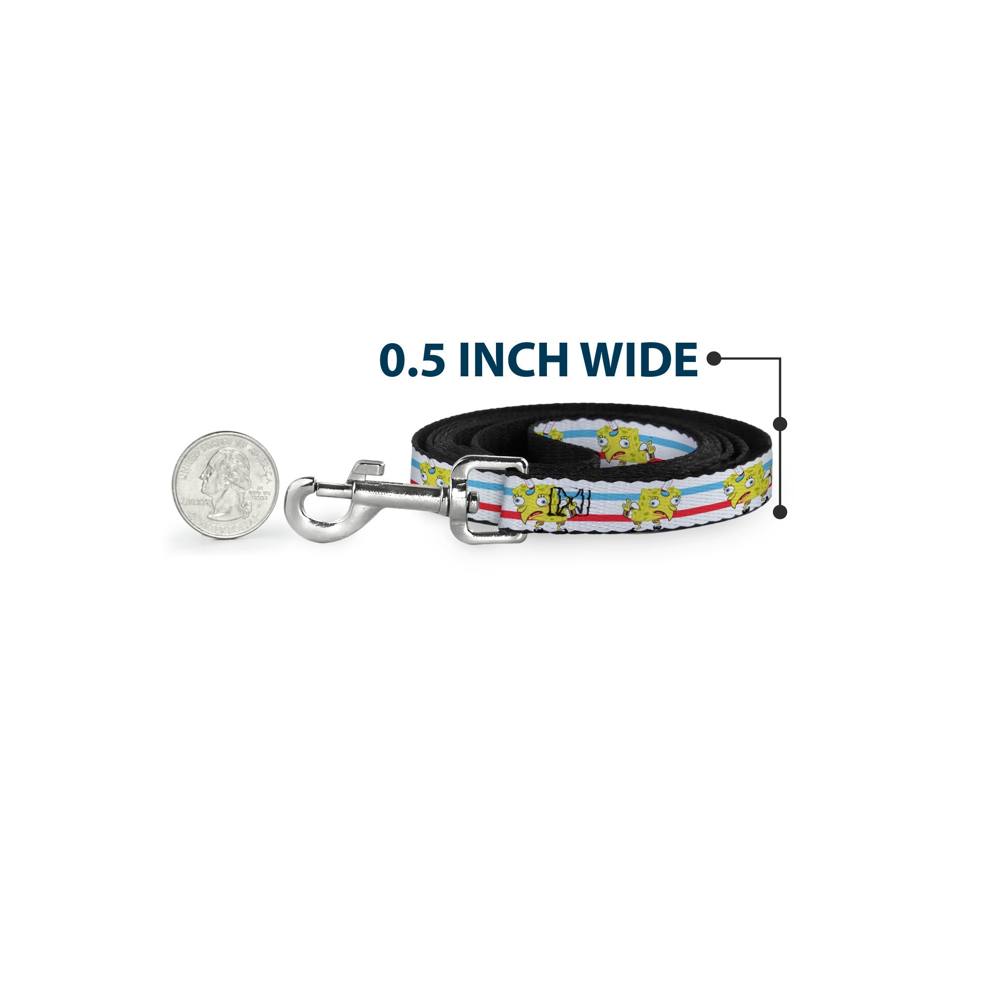 Dog Leash - Mocking SpongeBob Pose Stripe White/Blue/Red - HT Animal Supply