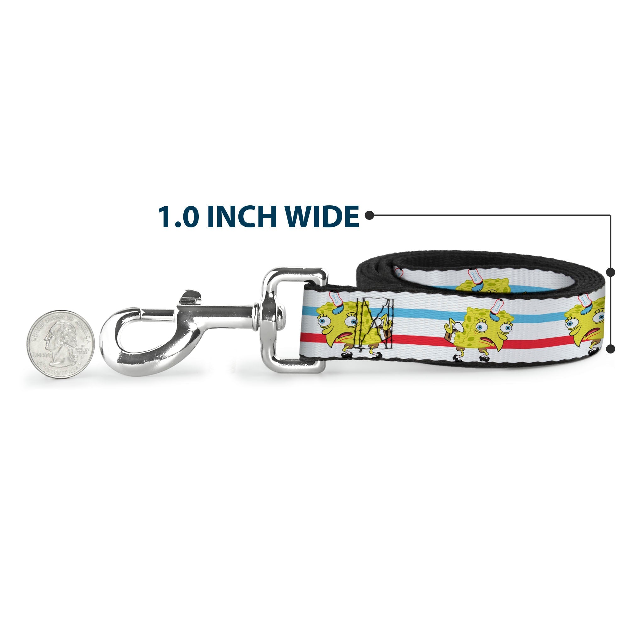Dog Leash - Mocking SpongeBob Pose Stripe White/Blue/Red - HT Animal Supply