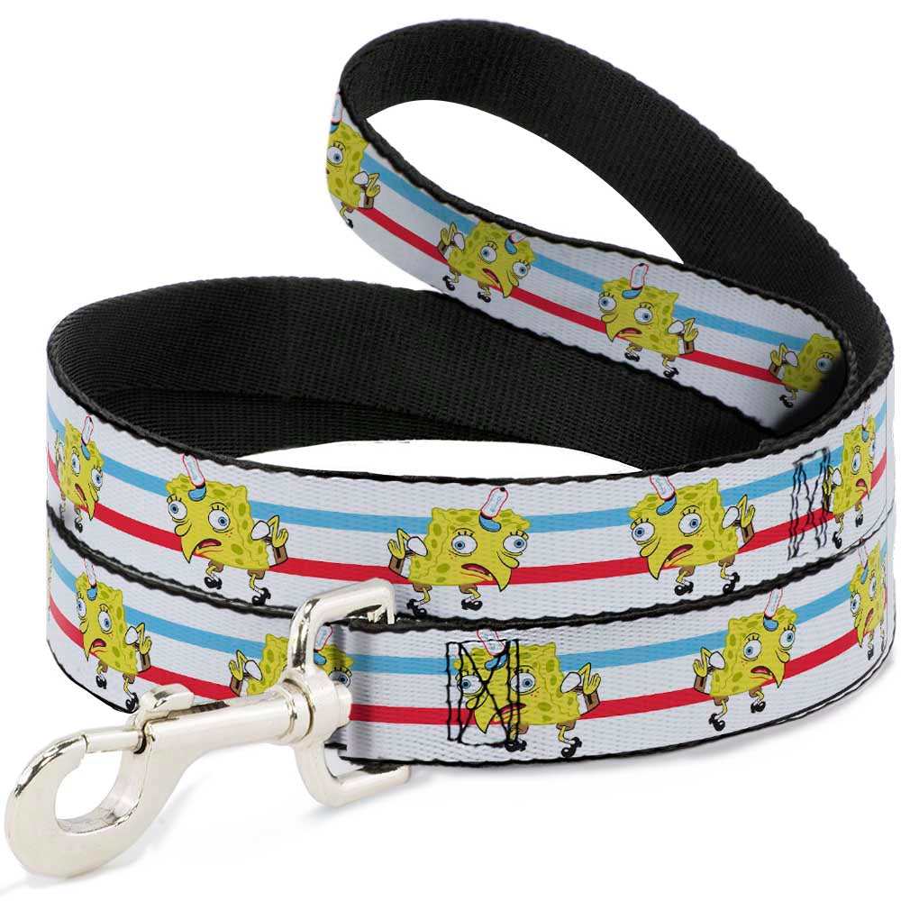 Dog Leash - Mocking SpongeBob Pose Stripe White/Blue/Red - HT Animal Supply
