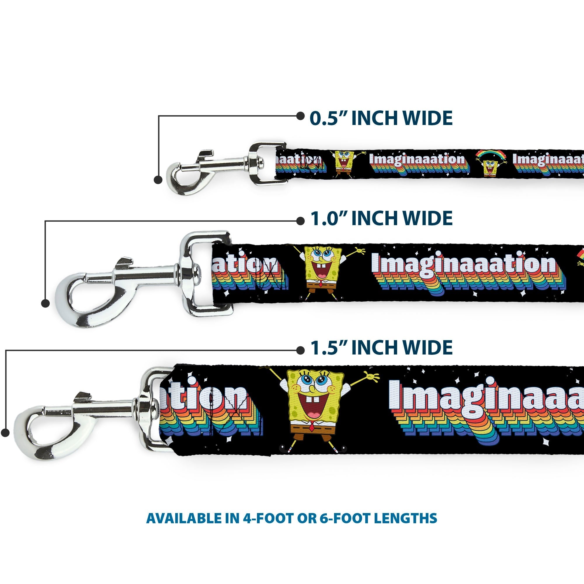 Dog Leash - SpongeBob Arms Up Rainbow Pose/IMAGINAAATION Black/Multi Color