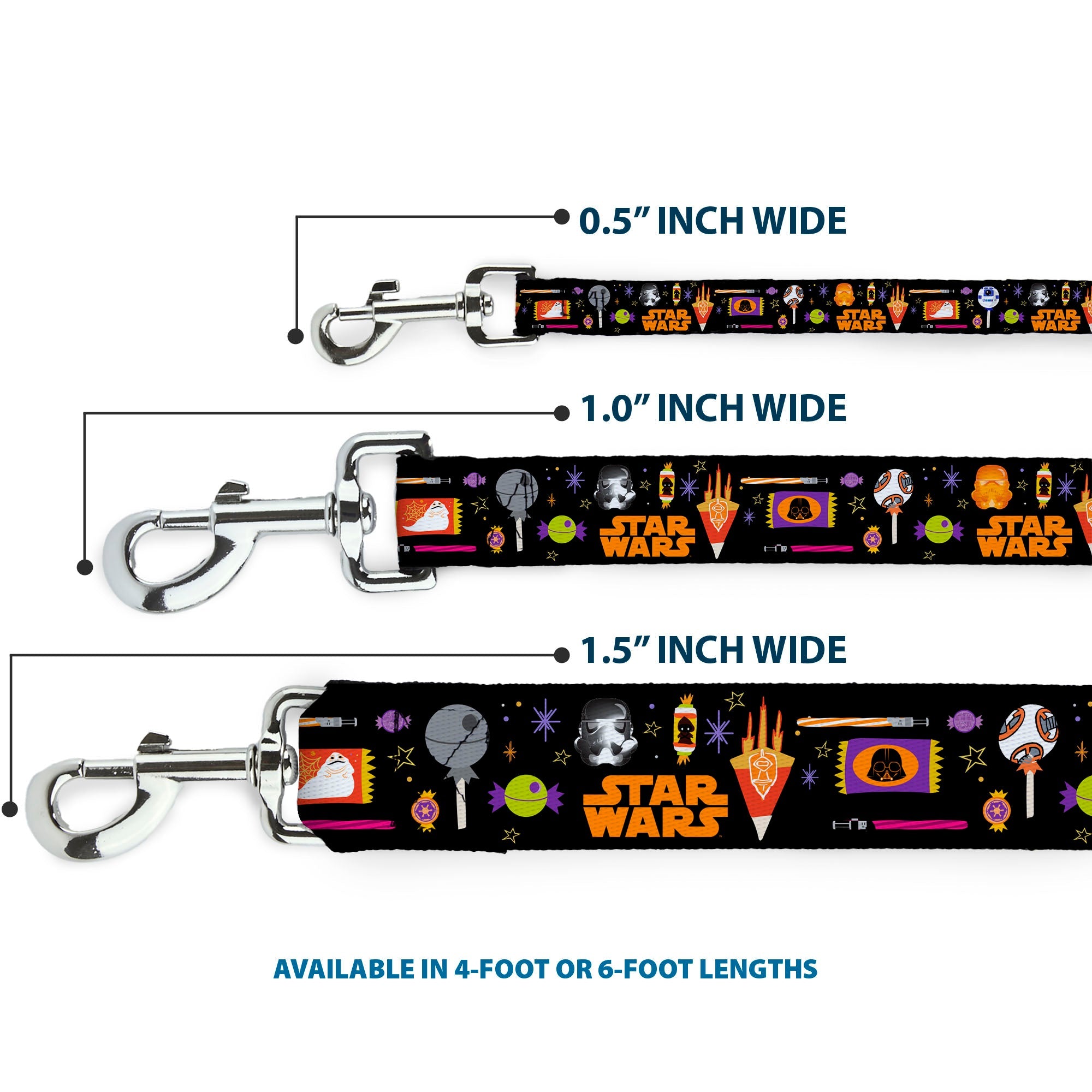 Dog Leash - Star Wars Festive Candy Icons Collage Black/Multi Color - HT Animal Supply
