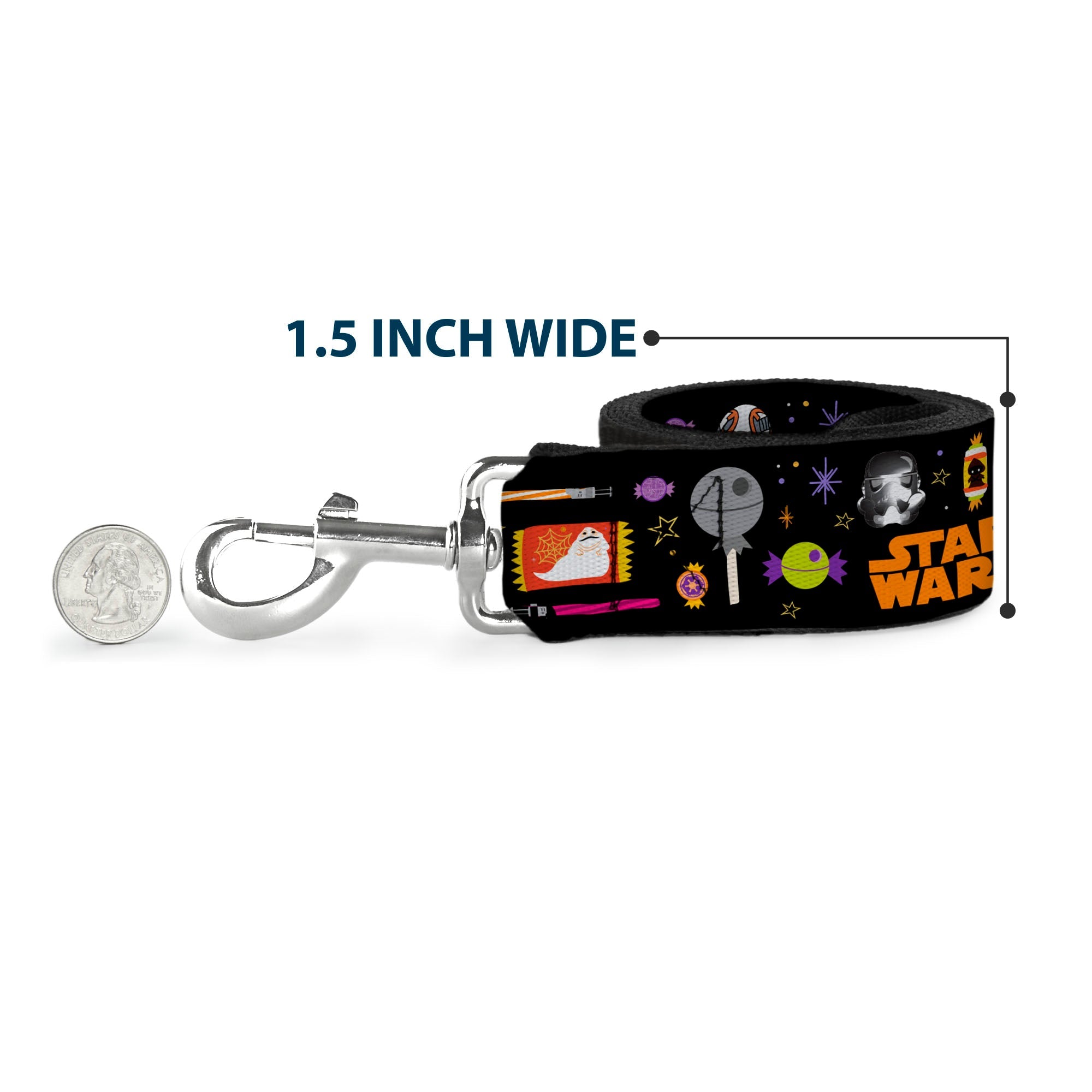 Dog Leash - Star Wars Festive Candy Icons Collage Black/Multi Color - HT Animal Supply